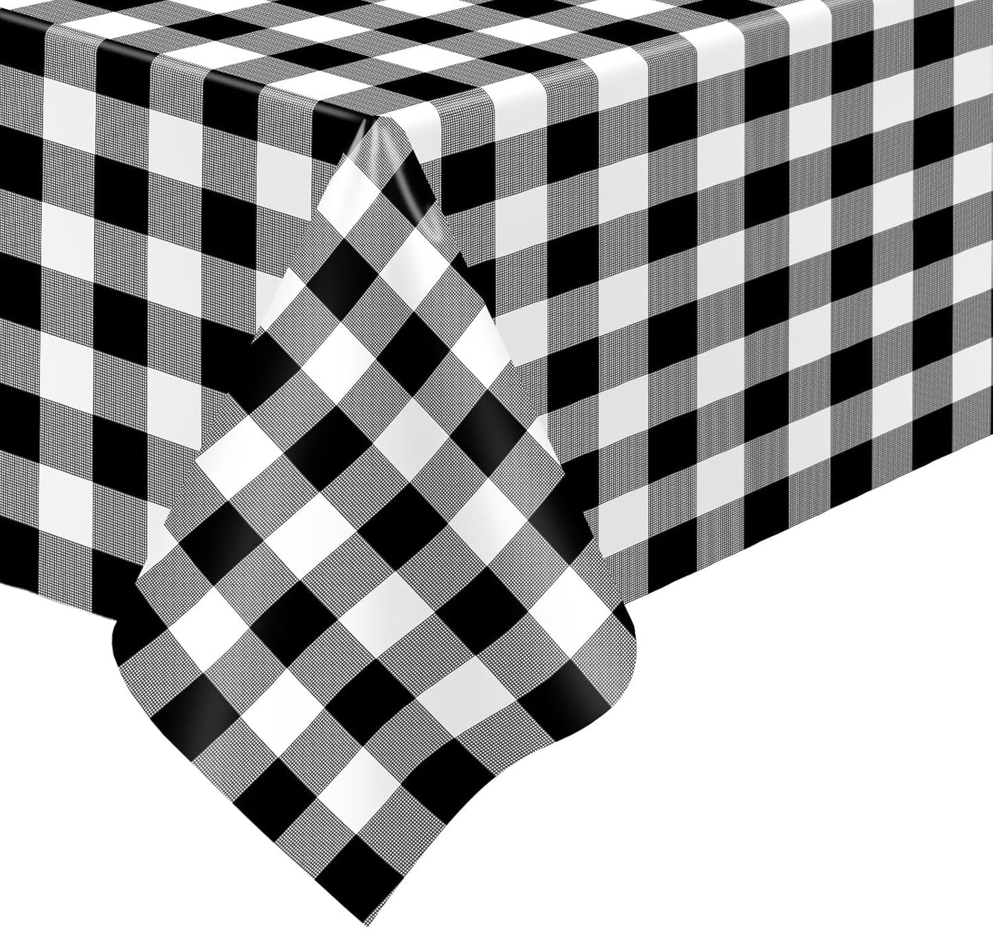 2 Pack Black Gingham Tablecloth, 54 X 108 Inches Black and White Checkered Tablecloths Plastic Table Cloth Disposable Picnic Tablecovers for Rectangle Table