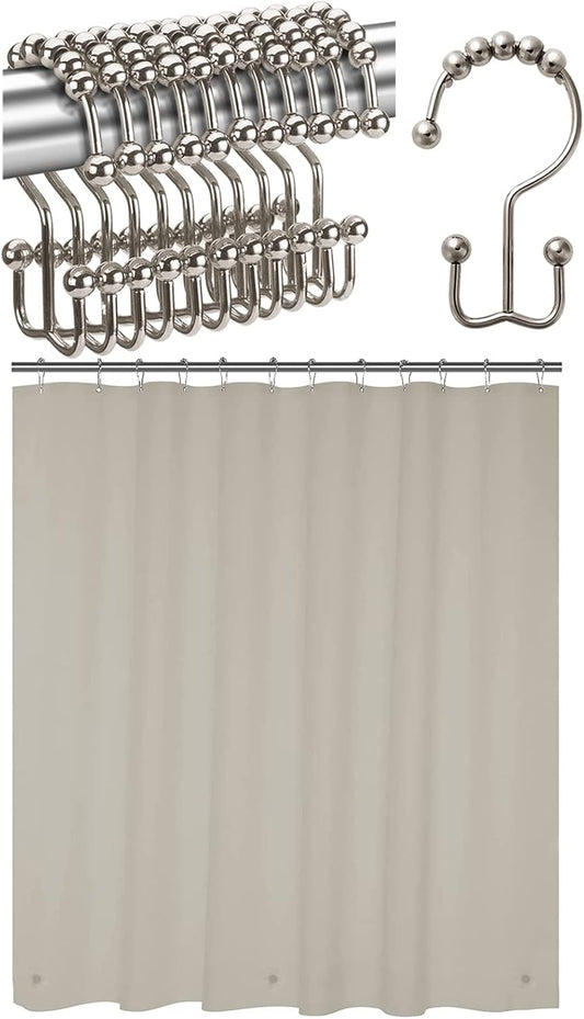 12 Pcs Shower Curtain Hooks and 72 X 72 Tan Shower Curtain Liner
