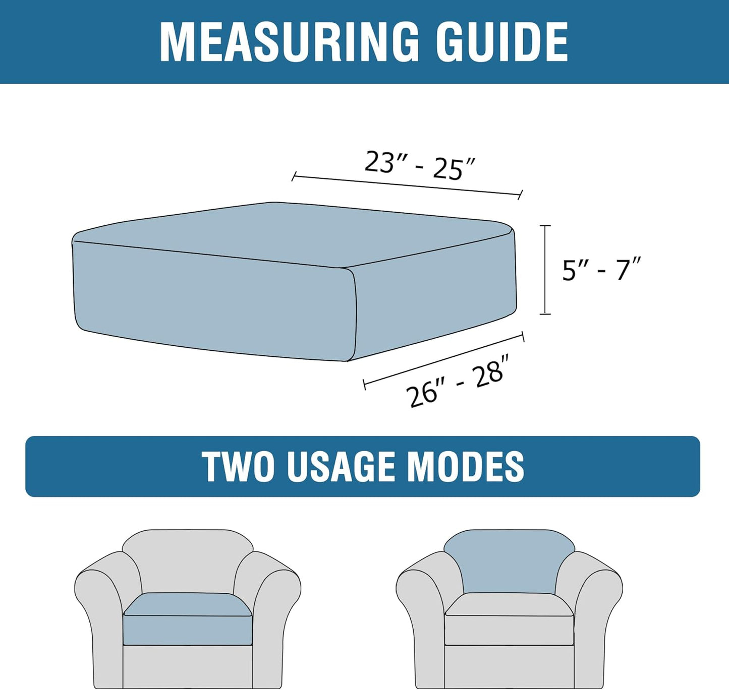 Water Resistant Woven Linen Look Couch Cushion Covers Individual Seat Couch Slipcover Set Chair Cushion Covers Suitable for Armchair Cushion Protector Slipcovers (1 Pack, Grey)