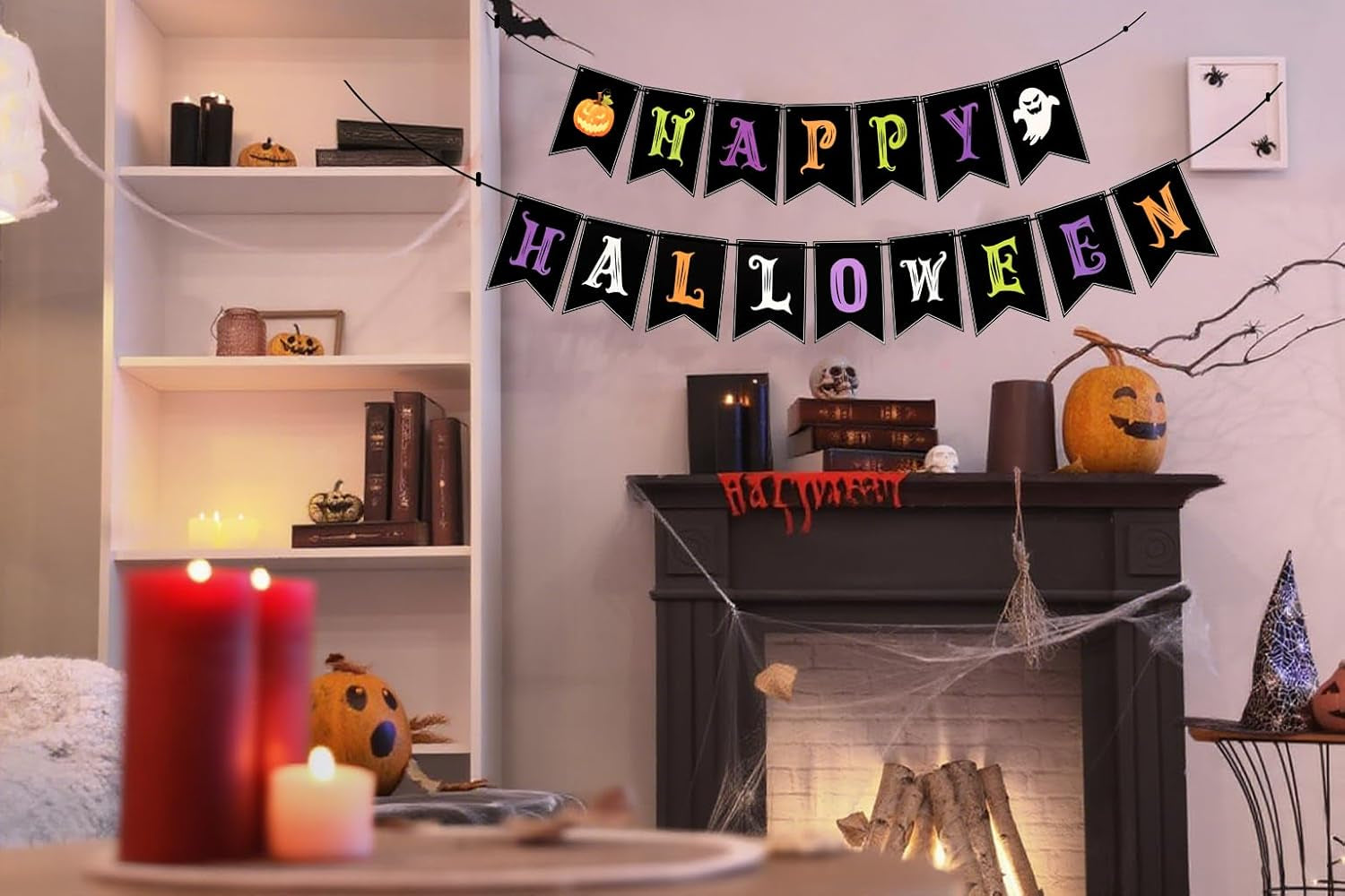 Halloween Decorations, Happy Halloween Banner, Spooky Party Garland for Indoor & Outdoor Decor, Trunk or Treat Backdrop, Spooky Hanging Supplies