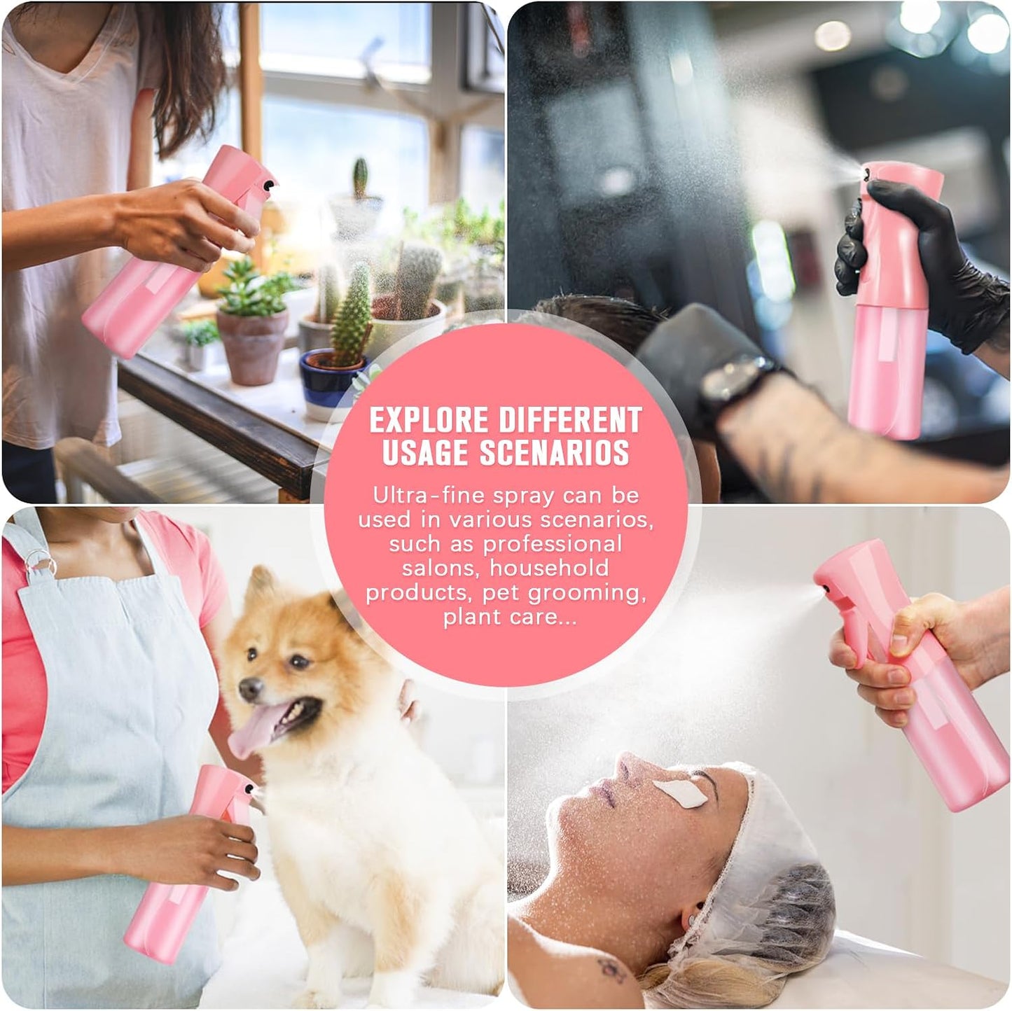 Spray Bottles, Spray Water Bottle Fine Mist Refillable, Continuous Spray Bottle for Hair, Skin Care, Planting, Showering Pets, Travel, Cleaning & Home (Pink)
