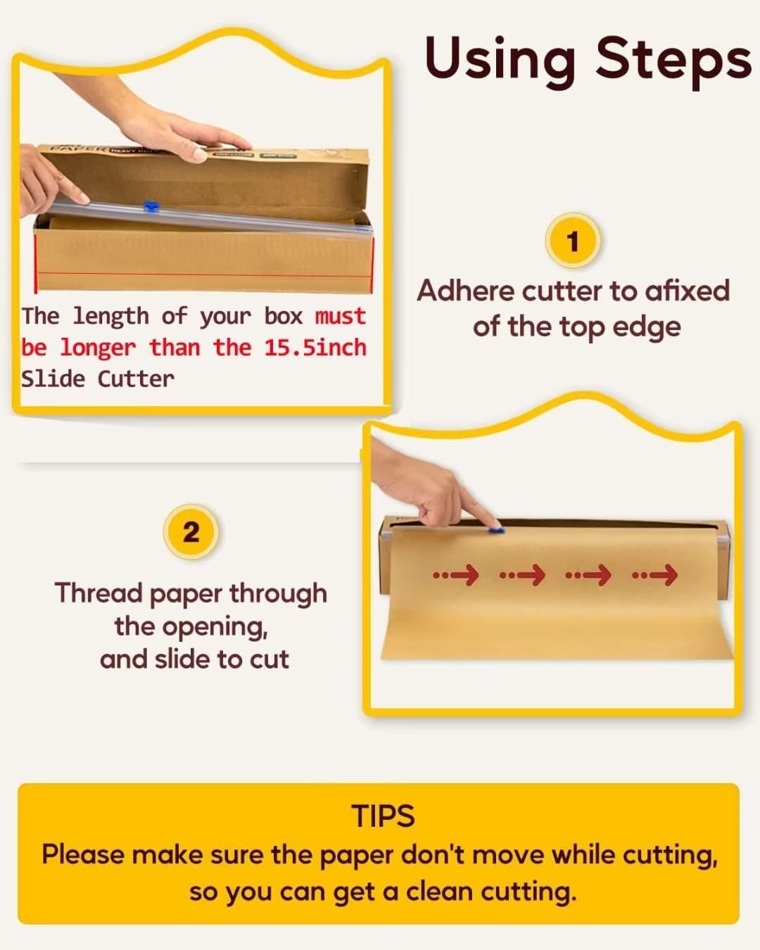 Slide Cutter 15.5 Inch for 15.5 Inches Plastic Food Wrap, Two Way Sliding Cutter for Aluminum Foil Parchment Paper Baking Paper Kitchen