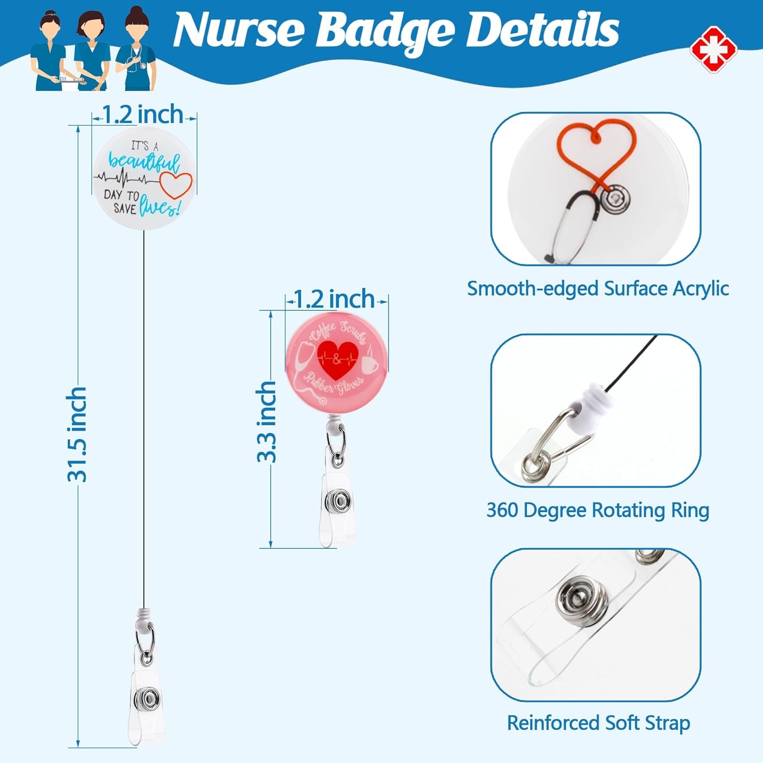 18 PCS Nurse Accessories for Work, Thank You Nurse Badge Reels and Retractable Nurse Pens, Badge Holder with Clip Nurse Ballpoint Pen ID Card Holder for Nurse Appreciation Presents