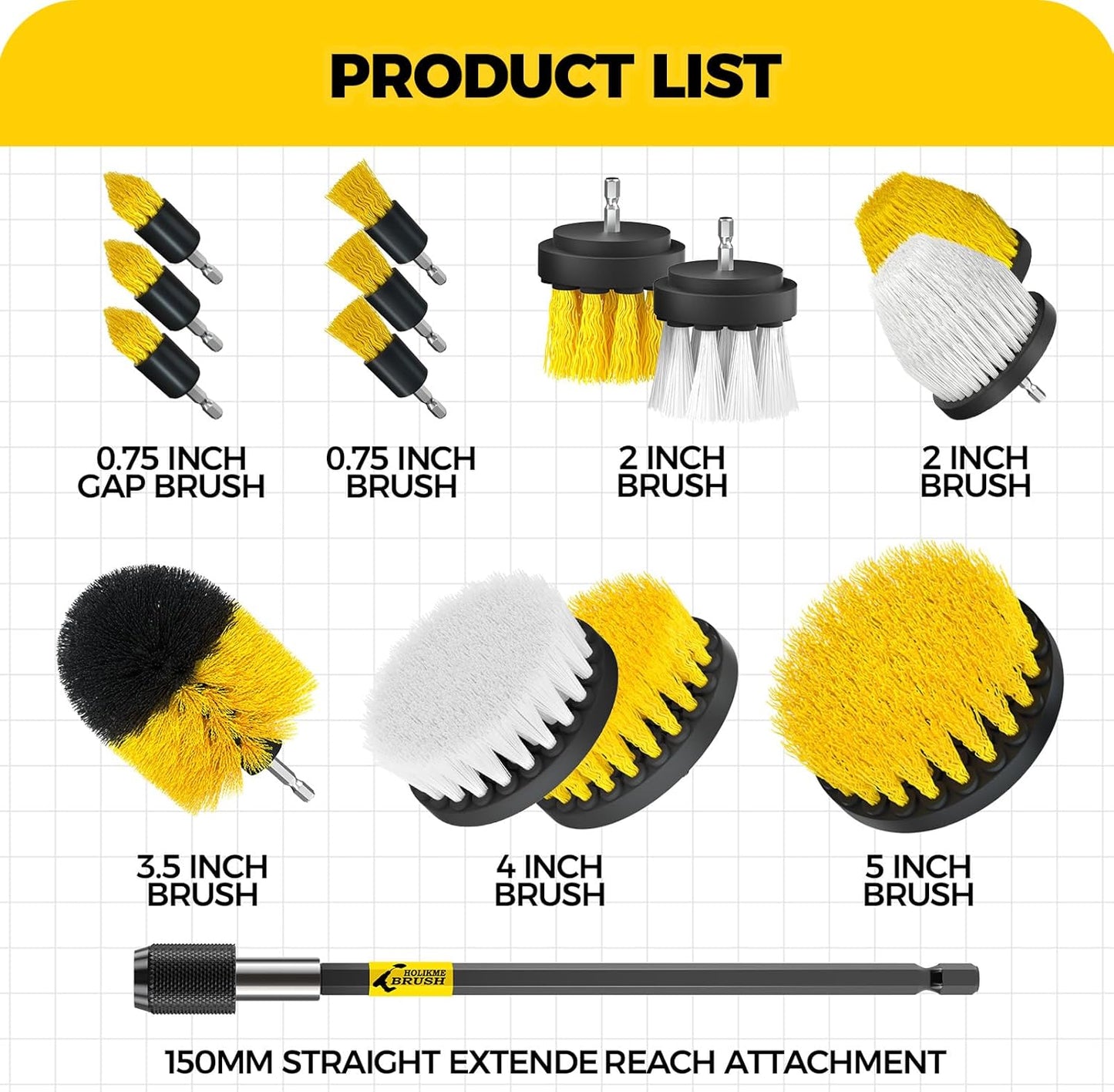 15-Piece Drill Brush Attachment Set - Power Scrubber, Crevice, Scrub, Bathroom Gap, Grout, Tile & Kitchen Cleaning Brushes