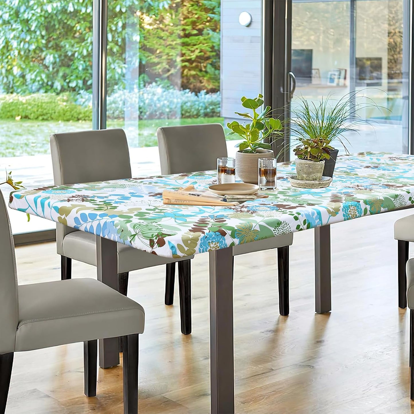 Rectangle Vinyl Tablecloth, Fitted Table Cover, 100% Waterproof, Elastic Edge, Flannel Backing, Table Cloth Fit 6 Foot Folding Tables for Picnic, Outdoor (Leaves, 30X72 Inch)