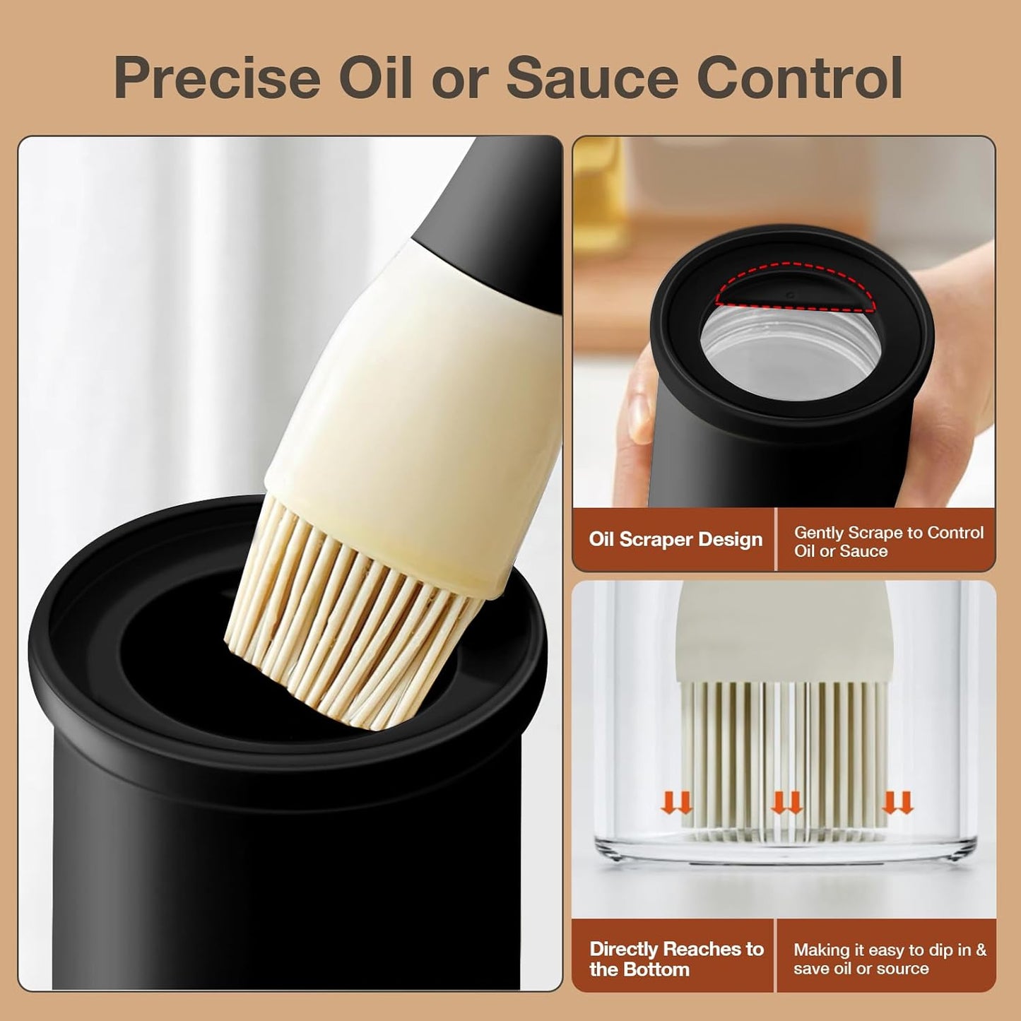 300ml Glass Oil Dispenser with Silicone Basting Brush - Versatile Kitchen Tool for Oils, Vinegars, and Sauces - Black