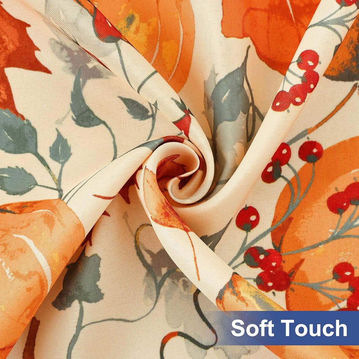 round Fabric Fitted Tablecloth, Elastic Waterproof Oil Proof Table Cloth, Washable Polyester Table Cover Fits 36"-44" round Tables for Outdoor Picnic Dinner, Pumpkin Vine