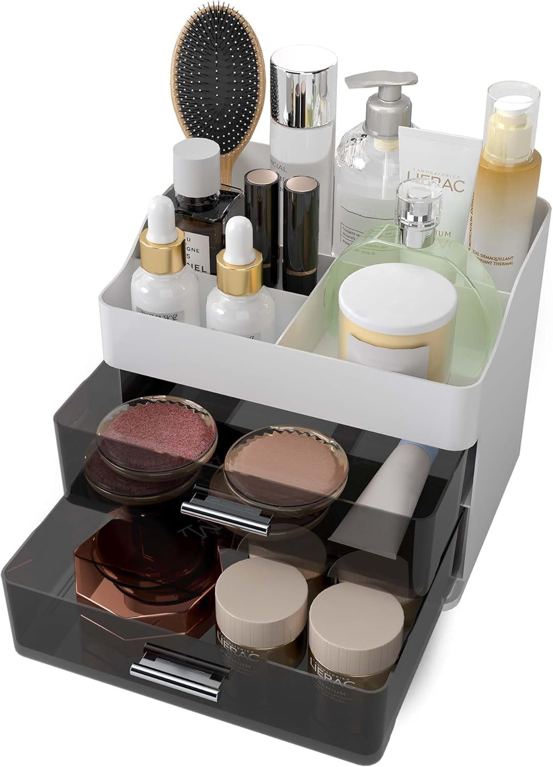 Makeup Organizer Countertop, 3-Tier Large Capacity Bathroom Counter Organizer with 2 Clear Drawers for Easy Access, Ideal for Makeup, Skincare, Lipsticks, Office Supplies, Present, Etc, White