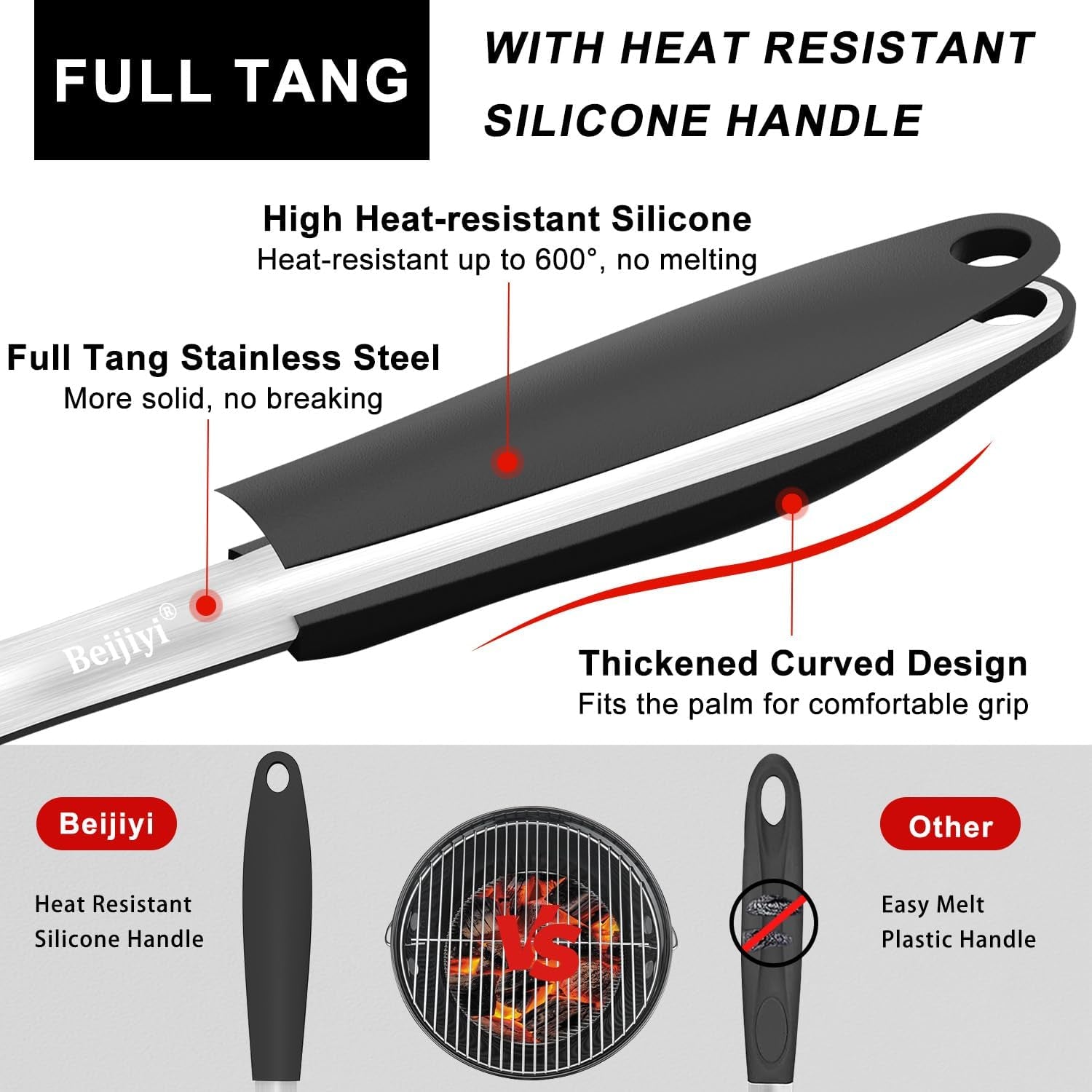 2-Piece Heavy Duty BBQ Grill Tools Set, Professional Stainless Steel Grilling Spatula & Fork with Full Tang Silicone Handle, Outdoor Grill Accessories for Barbecue Cooking