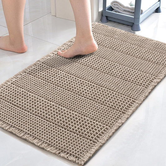 Upgraded Waffle Bath Mat Super Absorbent Non Slip Bath Rug 17" X 24", Irish Cream