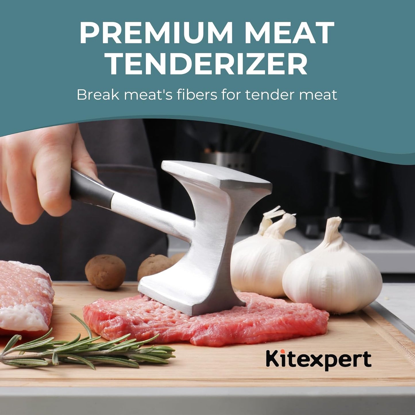 Meat Tenderizer Hammer with Comfortable-Grip Handle, Dual-Side Mallet for Kitchen, Heavy Duty Pounder for Tenderizing Steak, Beef and Fish