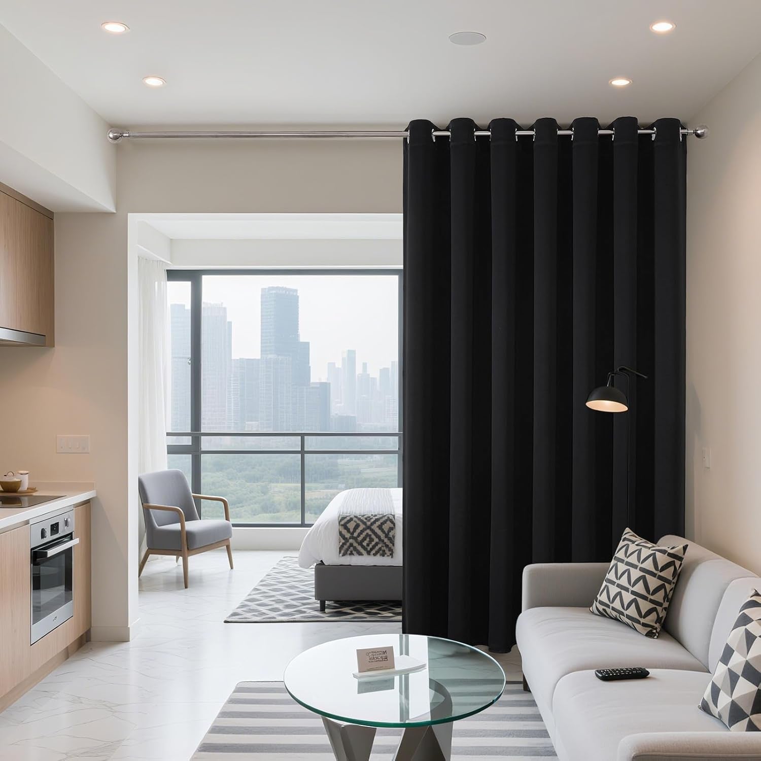 Blackout Patio Sliding Door Curtains - 84 Inches Long, Grommet Privacy Room Divider, Extra Wide Thermal Blackout Drapes for Bedroom and Living Room (Black, 100Wx84L, 1 Panel)