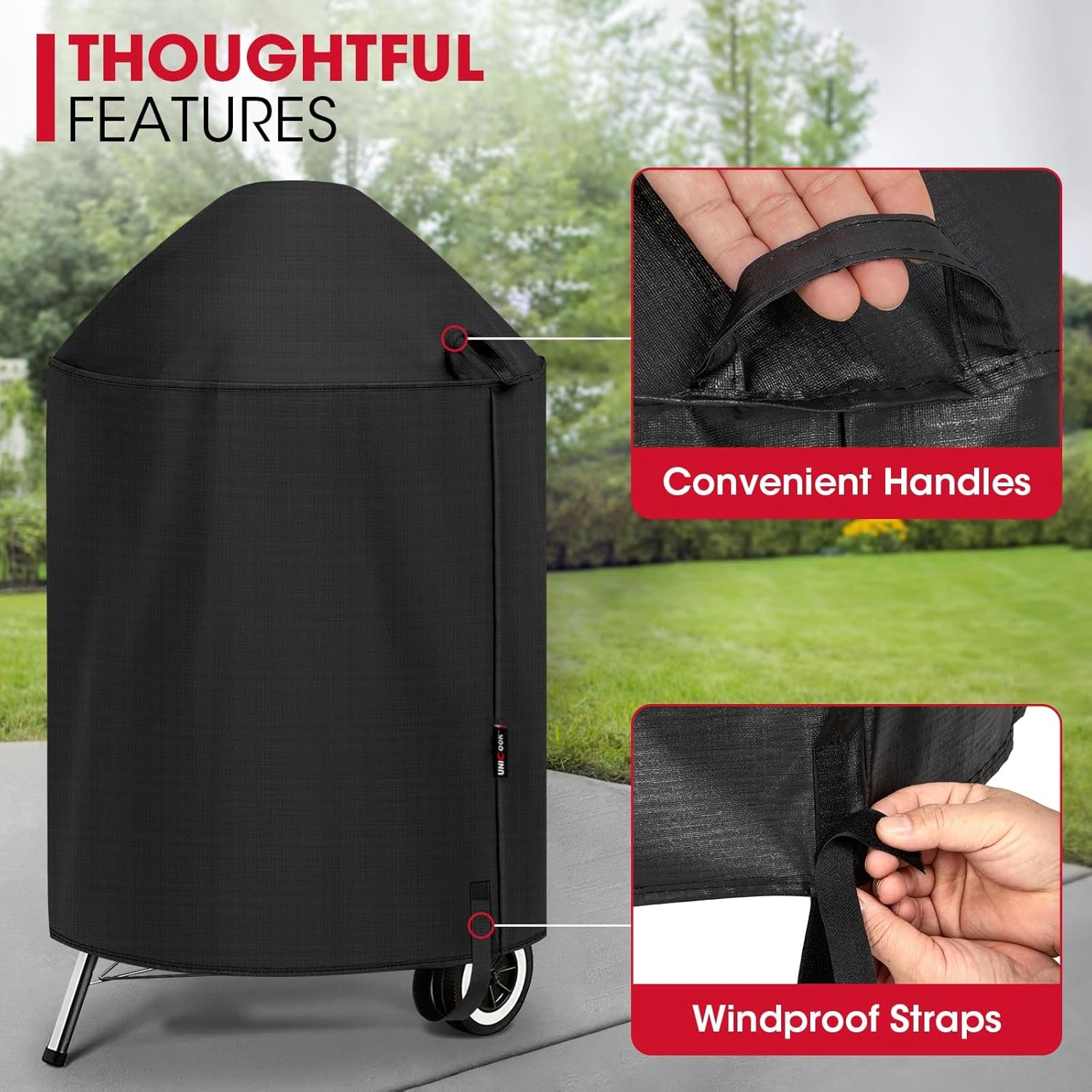 round Kettle Grill Cover Compatible with Weber 22 Inch Charcoal Grill, Waterproof Vinyl Exterior with Polyester Lining, Outdoor Charocoal BBQ Smoker Cover, Compared to Weber 7176