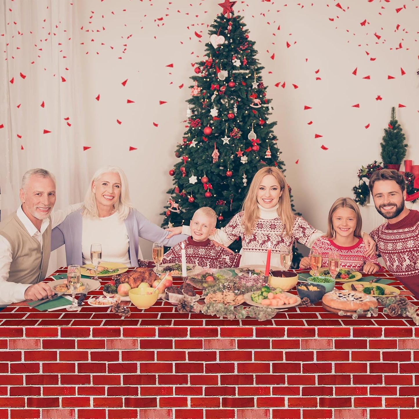3 Pack 108X54 Inch Red Brick Tablecloth,Brick Wall Backdrop Wallpaper Disposable Plastic Rectangular Table Covers Background for School Home Birthday Holiday Halloween Christmas Party Decorations