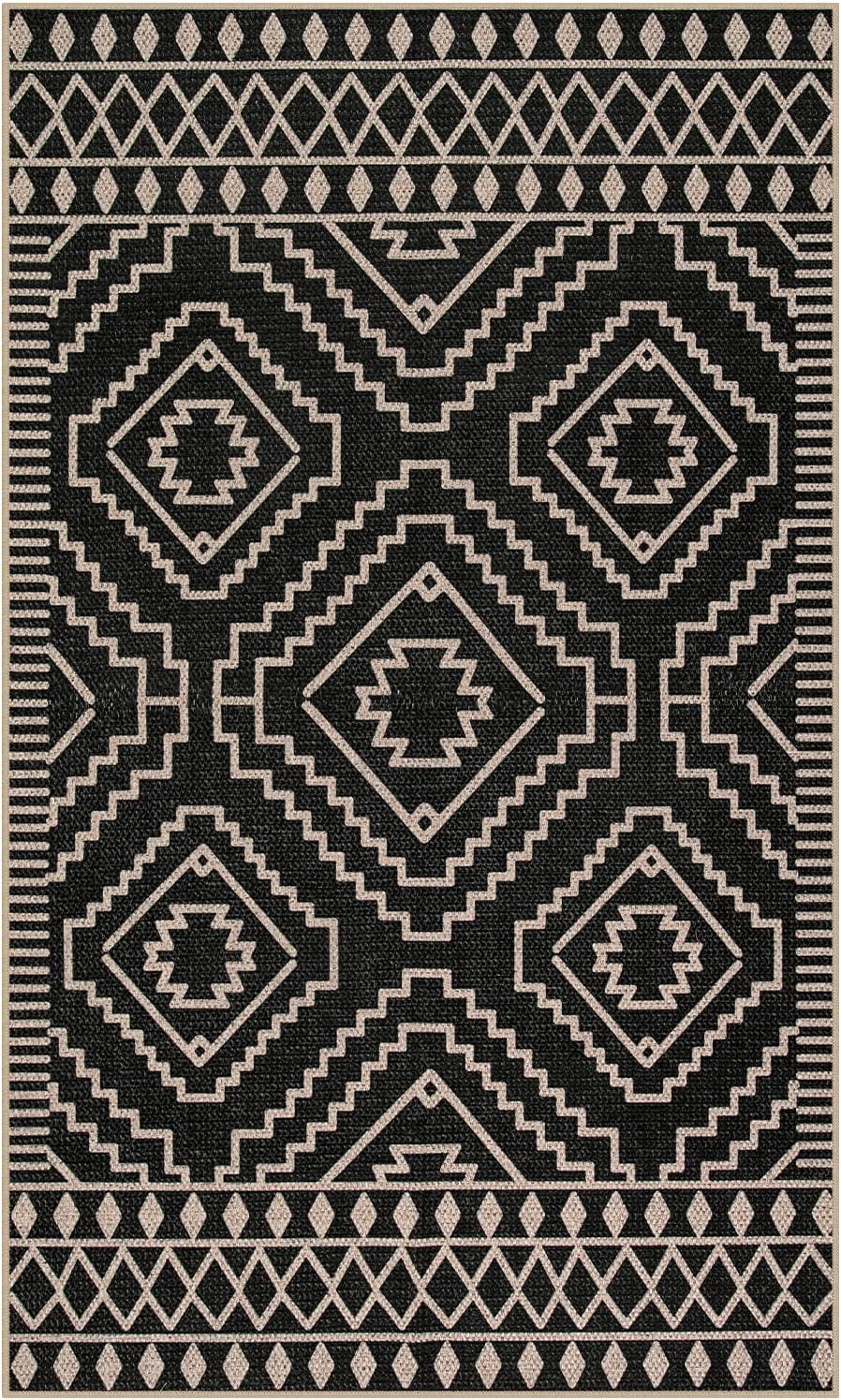 Moroccan Easy Jute Carpet, 3X5 Indoor Outdoor Entryway Patio Rug 3X5 Farmhouse Black Washable Living Room Rug, Non Slip Indoor Outdoor Carpet for Patio Courtyard Deck