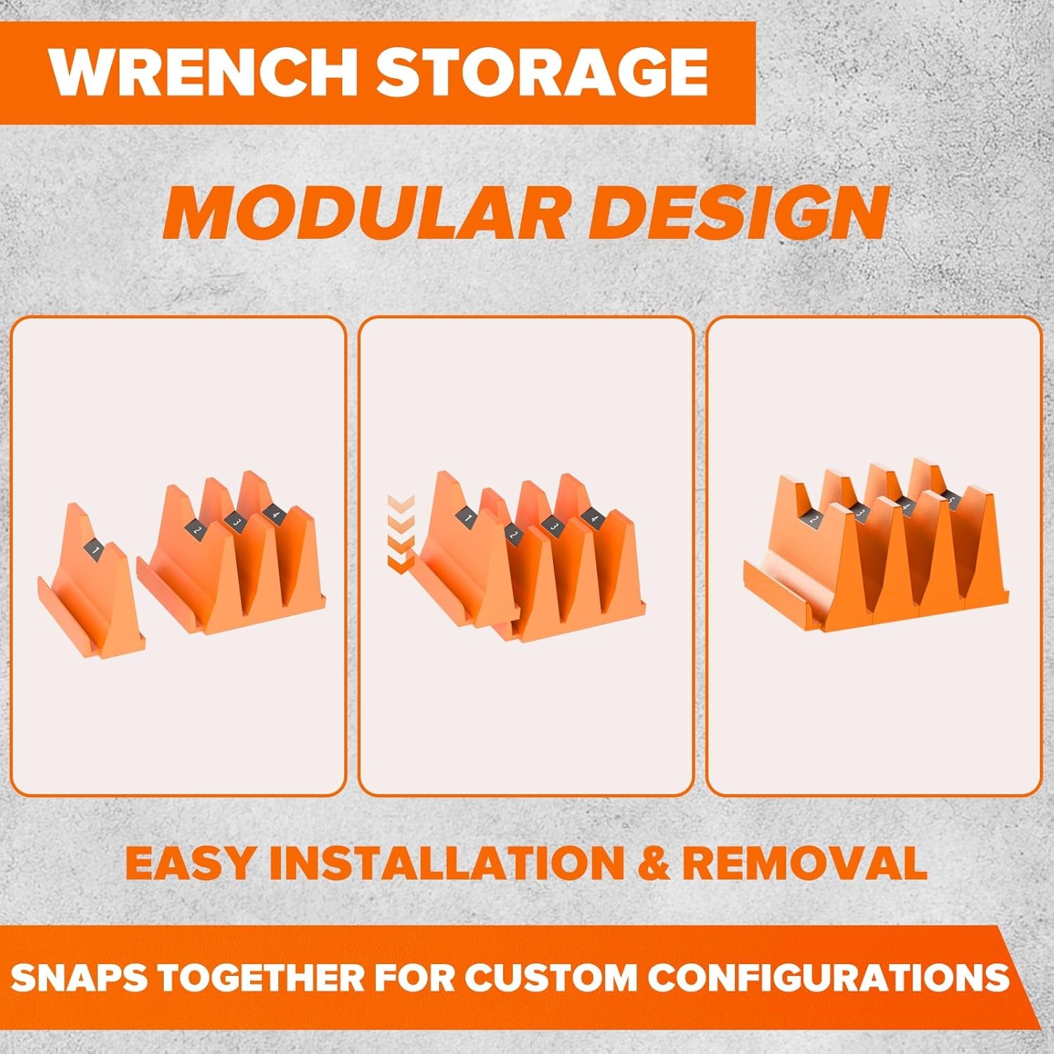 40PCS Modular Wrench Organizer Wrench Holder - Wrench Tool Organizers for Tool Drawer Storage, Wrench Storage Set with Metric & SAE Label, Wrench Rack Tool Gift for Professional Mechanics, Orange