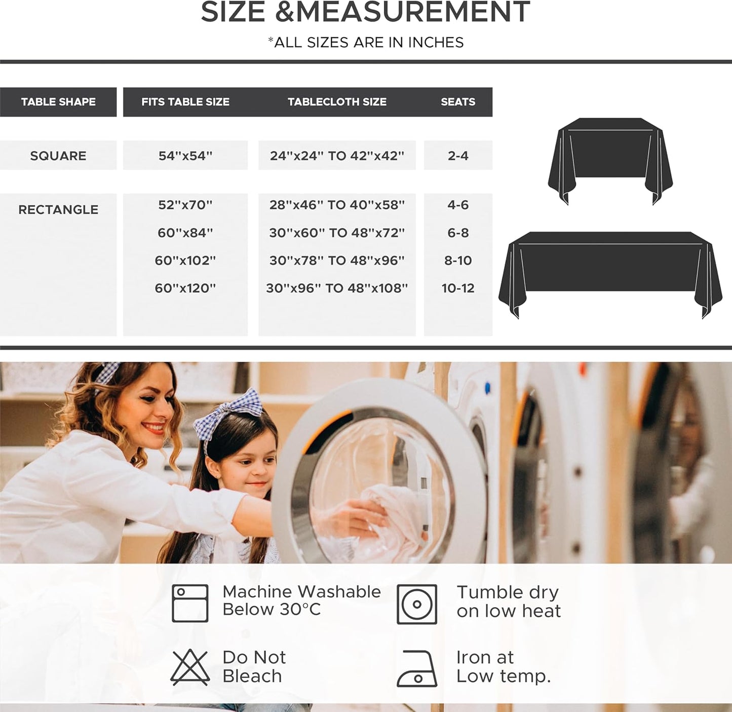 Faux Linen Rectangle Tablecloths: Water and Stain Resistant Farmhouse Style, Washable Burlap Textured Covers for Kitchen and Dining Events (2 Pack, 52x70 Inch, Light Grey)