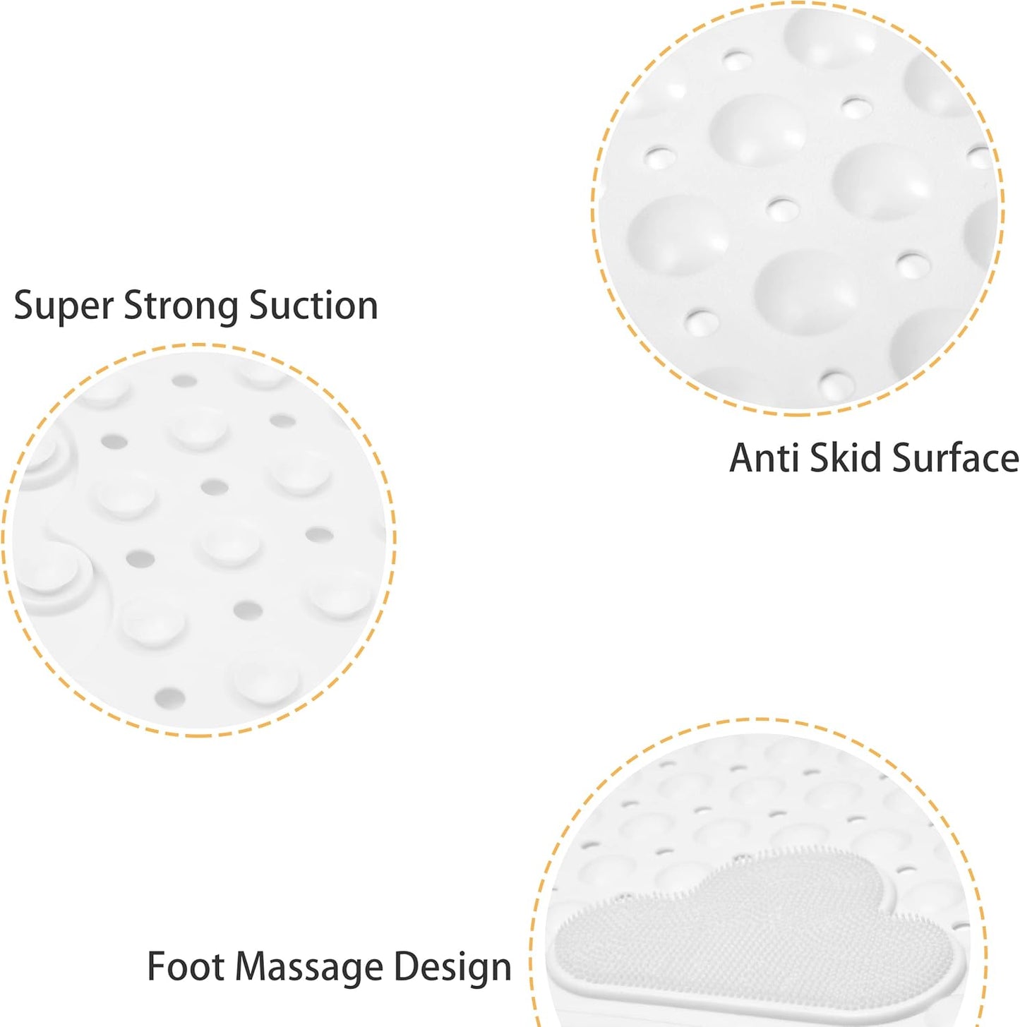 Bath Tub Mat Shower Mat Non Slip Bathtub Mats with Suction Cups Bath Mat for Tub Bathroom Mats 28" X 16" Machine Washable (White)
