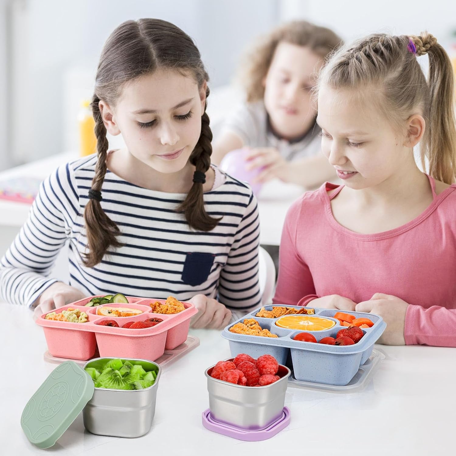4-Pack Stainless Steel Snack Containers with Silicone Lids - 4.7Oz Reusable Small Food Containers for Snacks Condiments, Salad Dressing Container, Leak-Proof, Bpa-Free