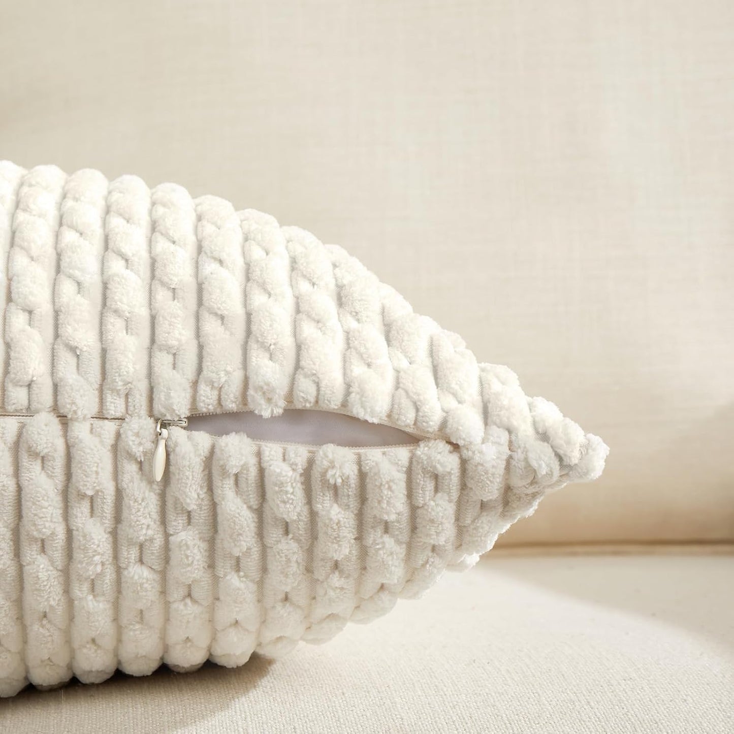 2 Packs Cream Decorative Throw Pillow Covers 12X20 Inch for Couch Bed Sofa, Modern Farmhouse Boho Home Decor, Soft Cute Plush Corduroy Cushion Case 30X50 CM