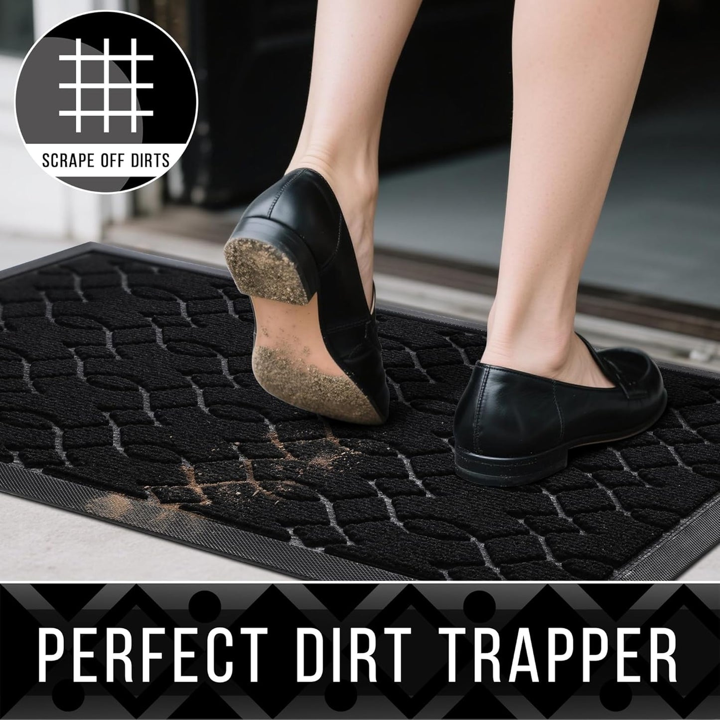 Outdoor Mats for Front Door, All-Season Waterproof Door Mat outside Entrance, All Weather Non-Slip Doormat, Stain and Fade Resistant, Easy Clean Patio Porch Indoor Entryway Mat, 29.5X17, Black