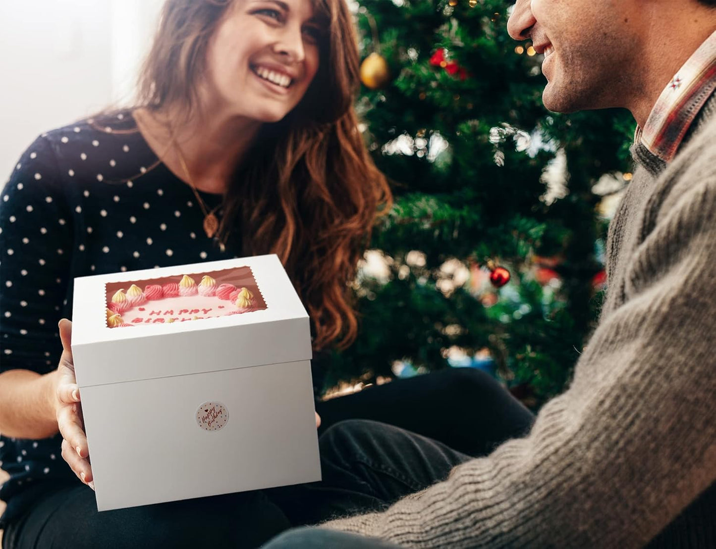 5Pcs Cake Boxes, 12X12X8 Inches Tall Cake Box with Window, White Bakery Boxes, Large Baking Boxes, Square Cardboard Cake Box for Multi-Layer Cakes, Cake Decorating Supplies for Gift Giving