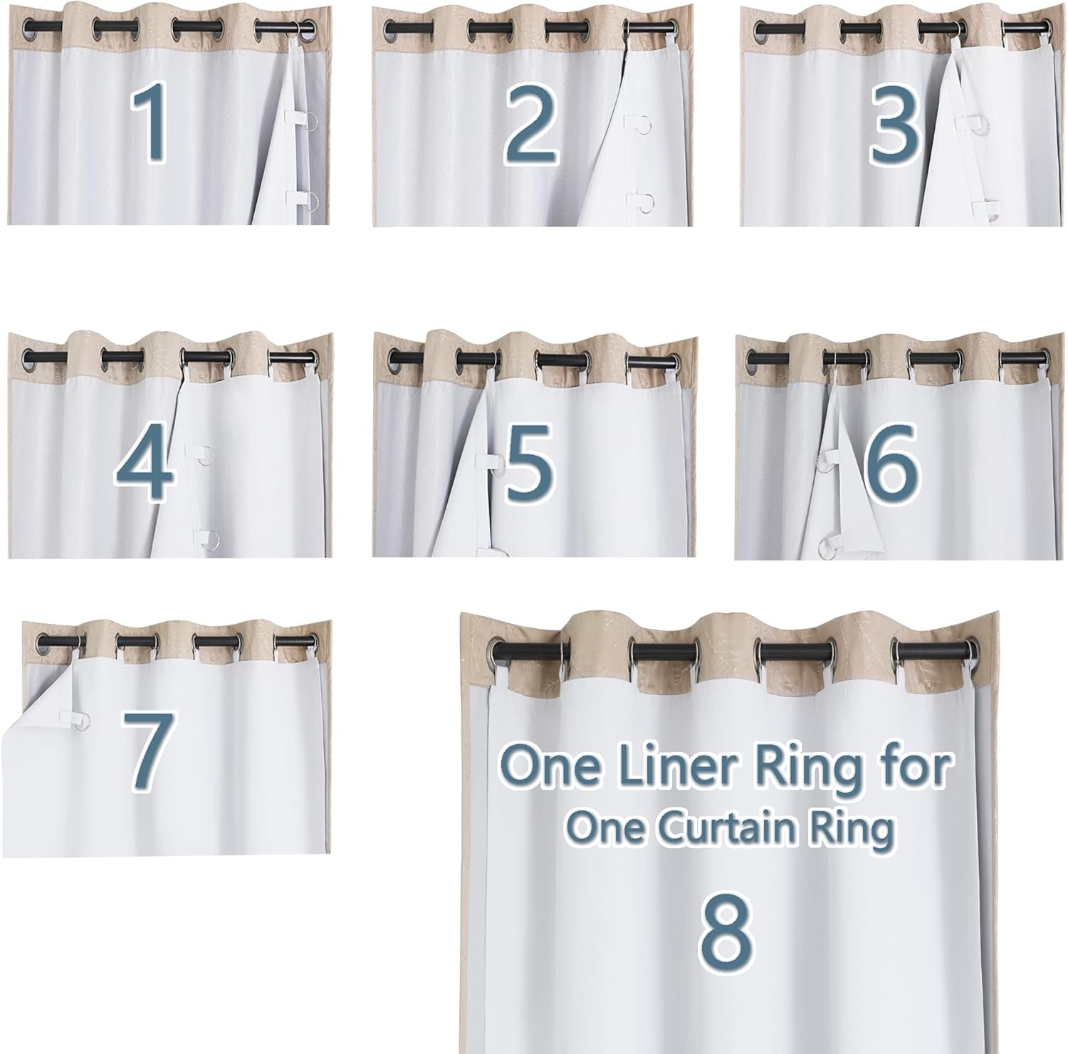 2 Panels 100% Blackout Curtain Liners with 13 Rings, 100% Darkening Blackout Liner for 63 Inch Curtains, Each 40" Wx58 L, 2 Liners per Set with 14 Pieces Rings