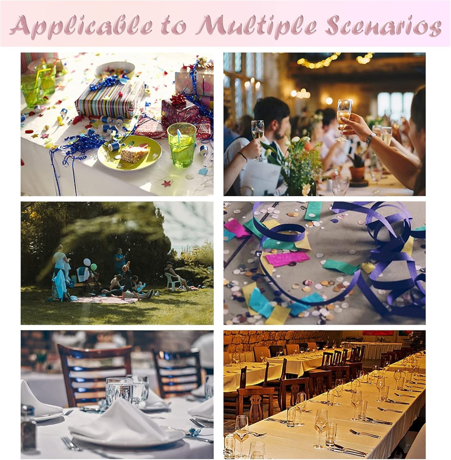 12-Pack Blue Dot Confetti Disposable Tablecloths (54" x 108") with Table Runner Decorations for Weddings, Birthdays, Baby Showers, and Anniversaries
