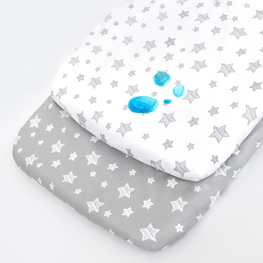 Waterproof Bassinet Sheets 2 Pack, Compatible with RONBEI & Koola Baby & Baby Joy Bassinet, 33" X 20" Fits Most Bassinets and Cradles