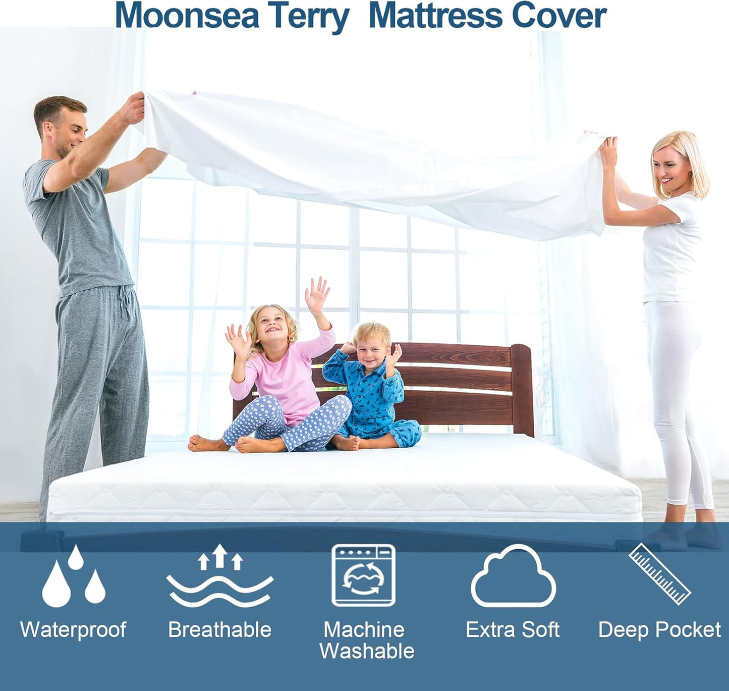 Twin Mattress Cover Waterproof Terry Mattress Protector for Kids, Noiseless Twin Size Mattress Protector with Breathable Surface Waterproof TPU Layer Fitted 14'' Deep Pocket