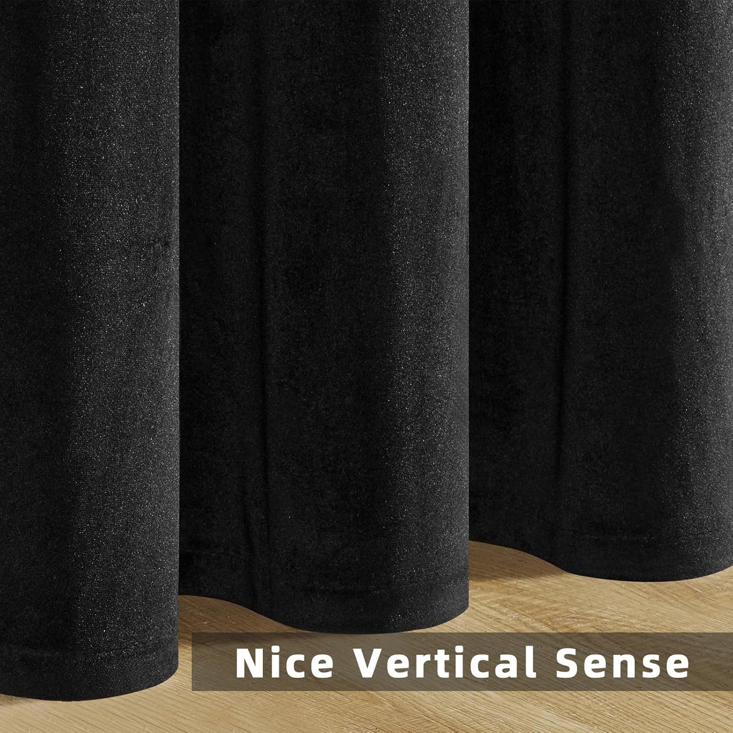Luxury Black Velvet 90-Inch Length Blackout Curtains, Thermal Insulated Rod Pocket Drapes, Soft Room Darkening Panels for Living Room, Dining Room, and Bedroom, Set of 2, W52 x L90 Inches