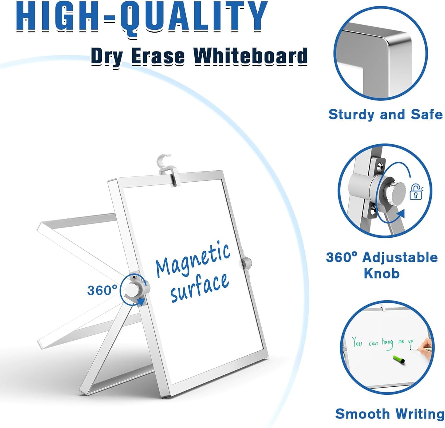 Magnetic Dry Erase White Board with Stand, 12''X8'' Double-Sided White Board for Kids, Desktop Whiteboard with Stand, Magnetic Whiteboard Portable, Dry Erase Board for Kids, Todo, Drawing