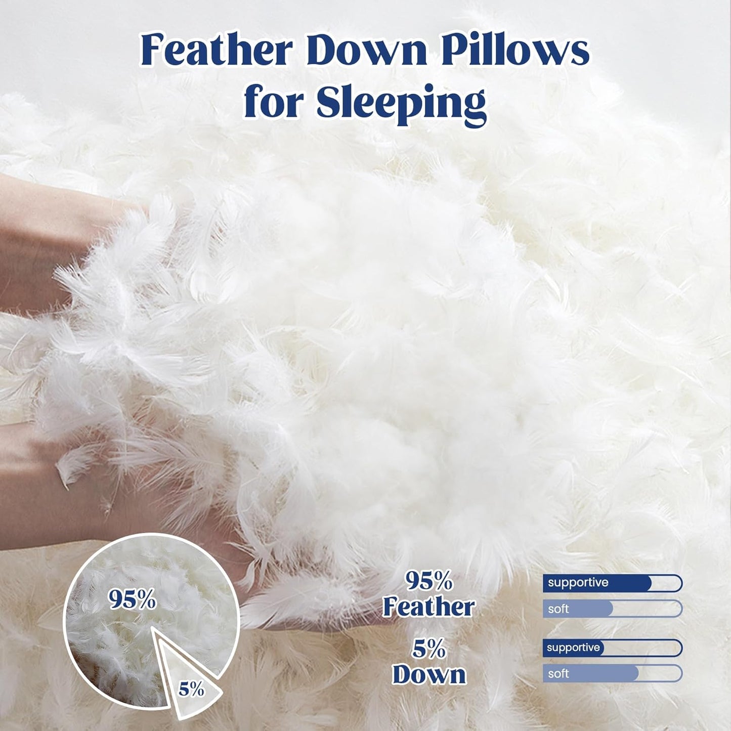 ® Goose Feather down Pillows King Size Set of 2, Soft Fluffy Luxury Hotel Collection Bed Pillow for Back, Stomach or Side Sleeper.