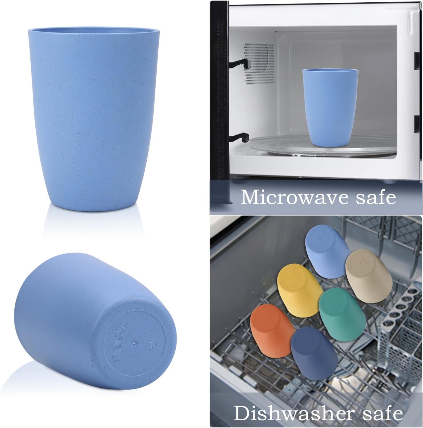 Wheat Straw Reusable Drinking Cups Set of 8 - Unbreakable, Dishwasher Safe, 20 OZ Water Glasses in 4 Colors