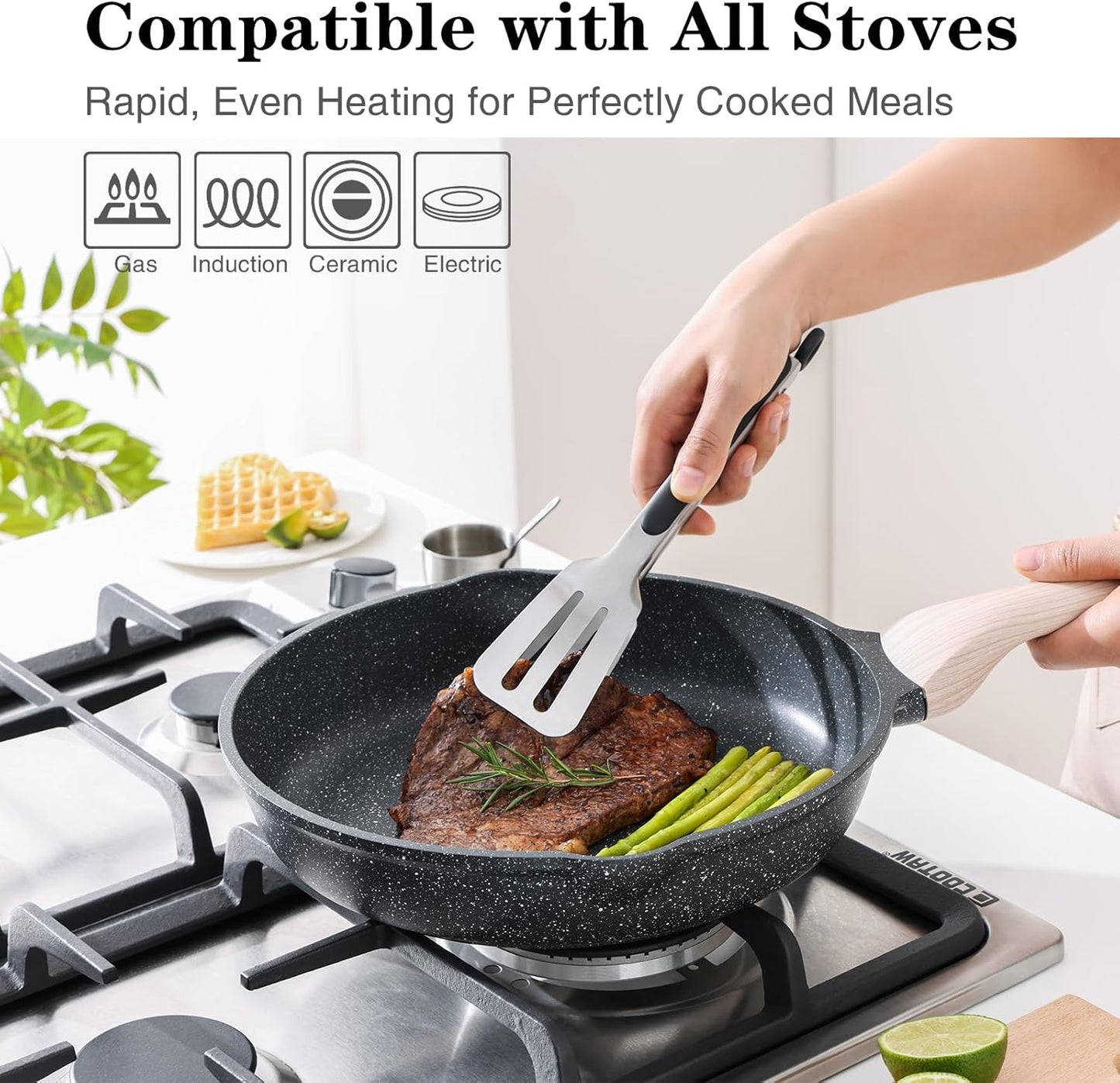 Nonstick Frying Pan, 12.5 Inch Large Skillet, Granite Cooking Pan, Healthy and Non Toxic, Induction Compatible, PFOA Free