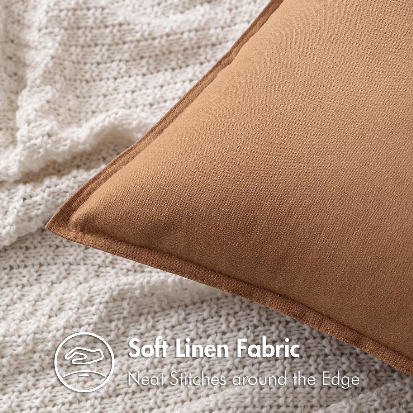 Pack of 2 Decorative Linen Pillow Covers Boho Farmhouse Modern Soft Accent Throw Pillows Neutral Cushion Covers for Sofa Couch Bed Living Room Home Decor, 18X18 Inch Brown