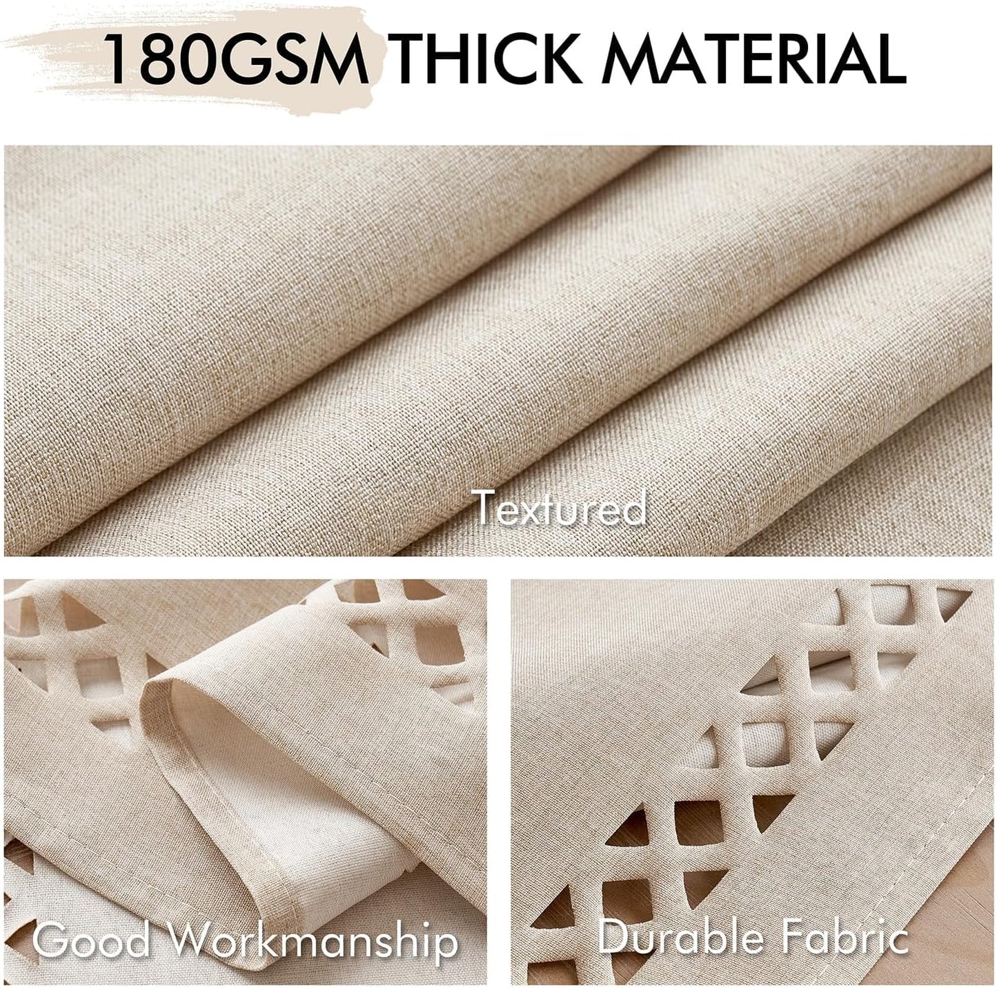 Natural Thick Polyester Rectangle Tablecloth with Decorative Cutouts Waterproof Stain Resistant Table Cloth Farmhouse Table Cover for Thanksgiving Dining Party Camping, 52 X 70 Inch