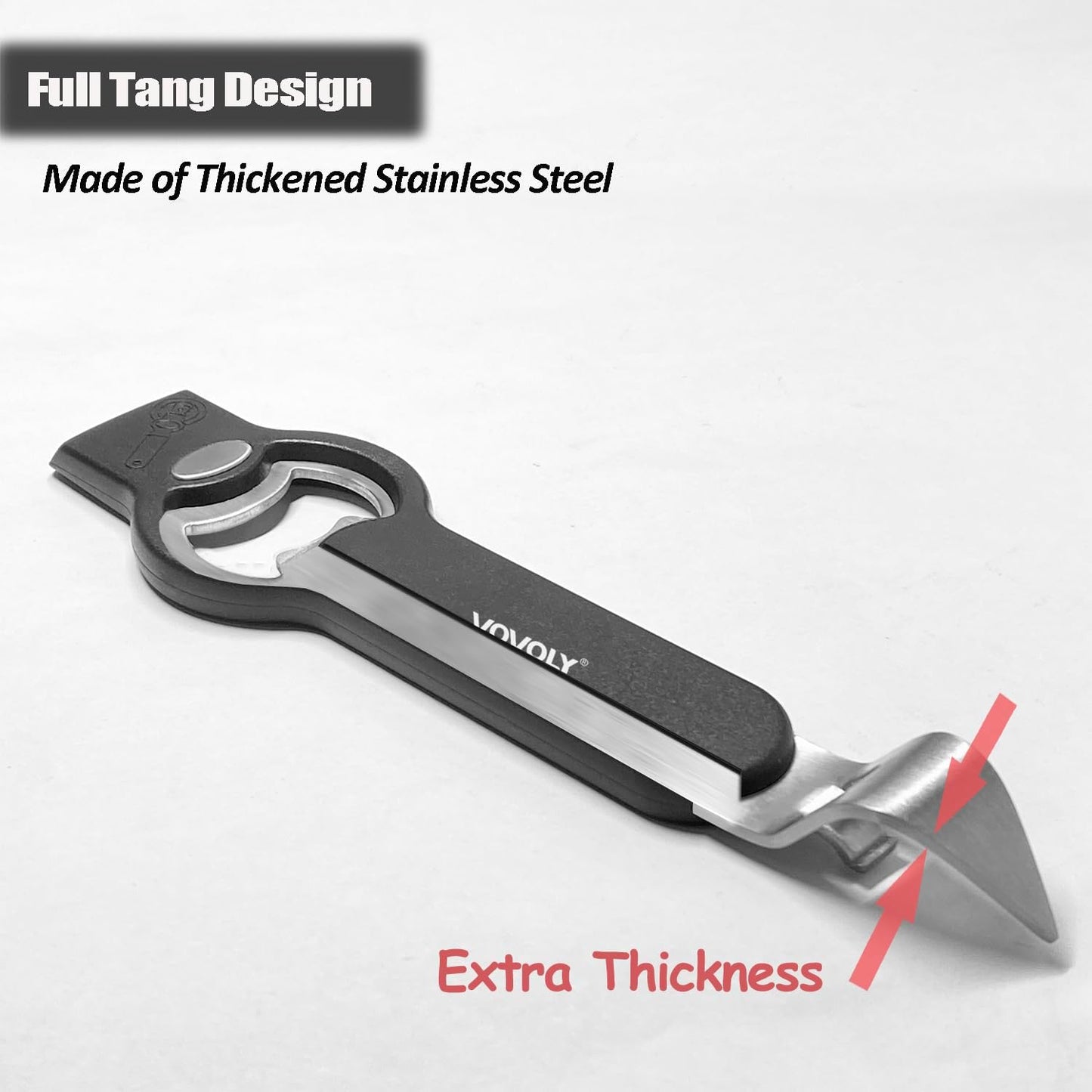 3-In-1 Magnetic Bottle and Can Opener for Refrigerator, Stainless Steel Manual Can Punch Opener for Liquid with Cap Catcher, Stick to Fridge for Easy Storage, Can Tapper Church Key with Magnet (Black)