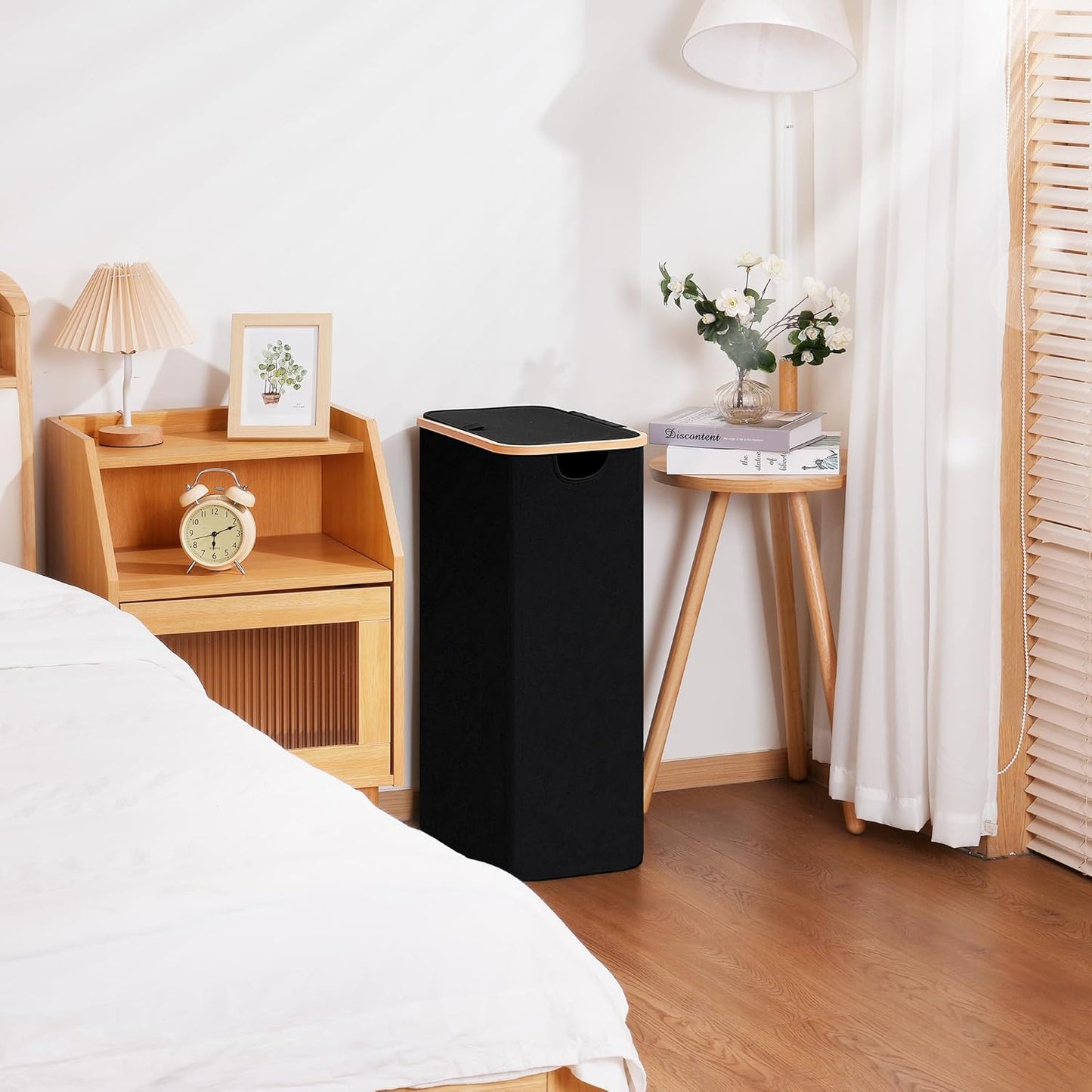 Slim Laundry Basket with Lid, Narrow Dirty Clothes Hampers for Laundry with ABS Handle, Skinny Laundry Bin for Laundry Room, Dorm, Bedroom and Bathroom, 19.8 Gallon (75L) Black