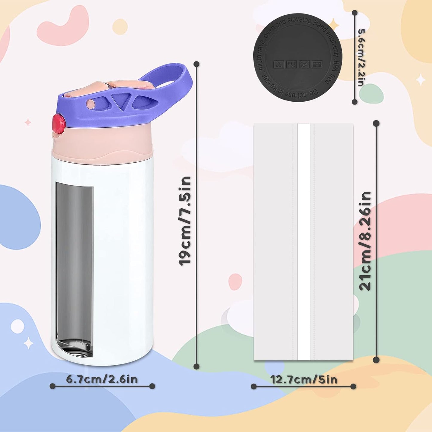 Kids Sublimation Tumbler,12Oz Sublimation Water Bottle Blanks,Straight Stainless Steel Todder Sippy Cup,Double Wall Insulated Sippy Tumbler with Handle,Shrink Films,Leak Proof (Purple)