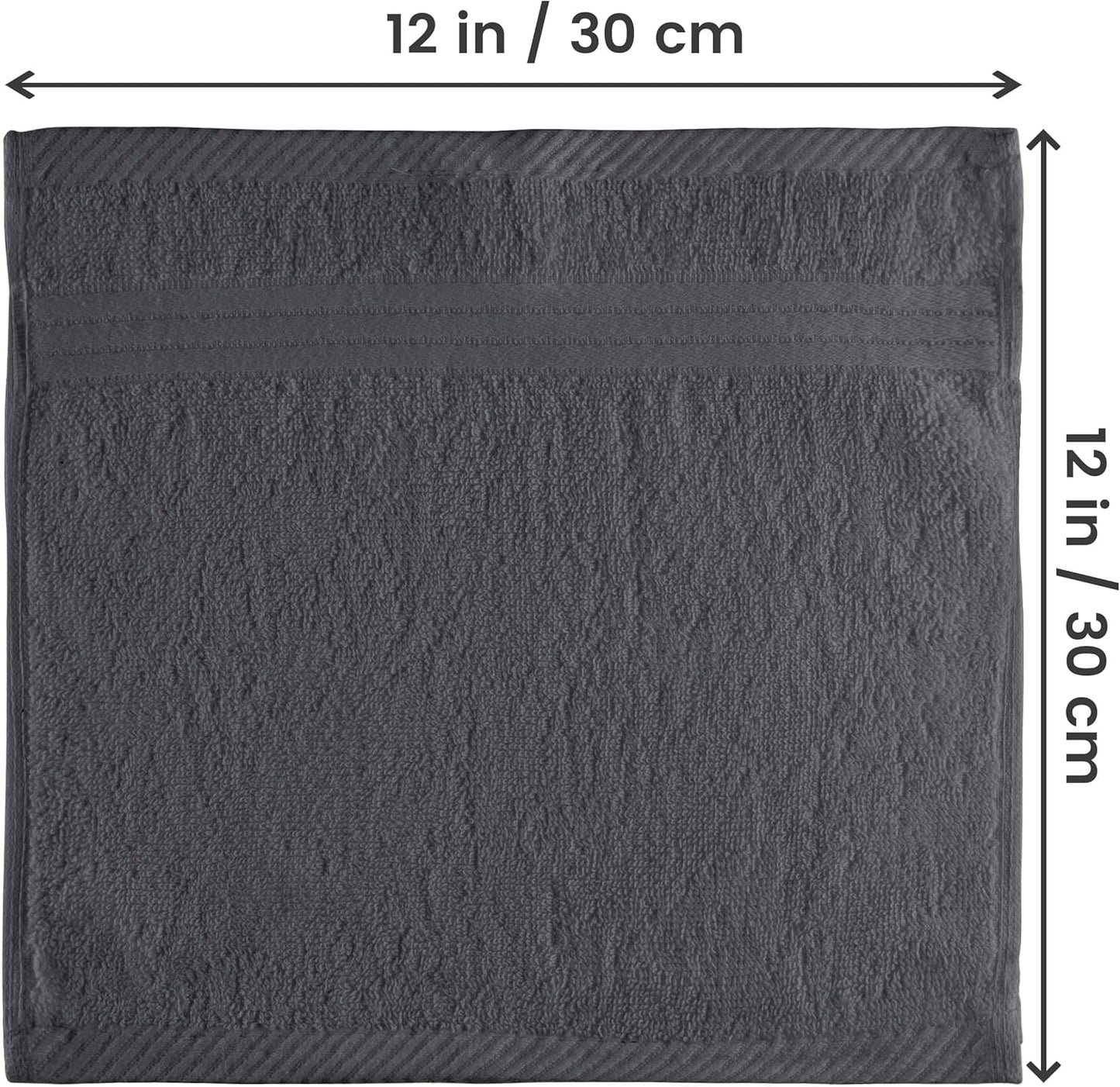 12 Pack Premium Wash Cloths Set, 12 by 12 Inches, 100% Cotton Ring Spun, Highly Absorbent and Soft Feel Washcloths for Bathroom, Spa, Gym, and Face, Grey