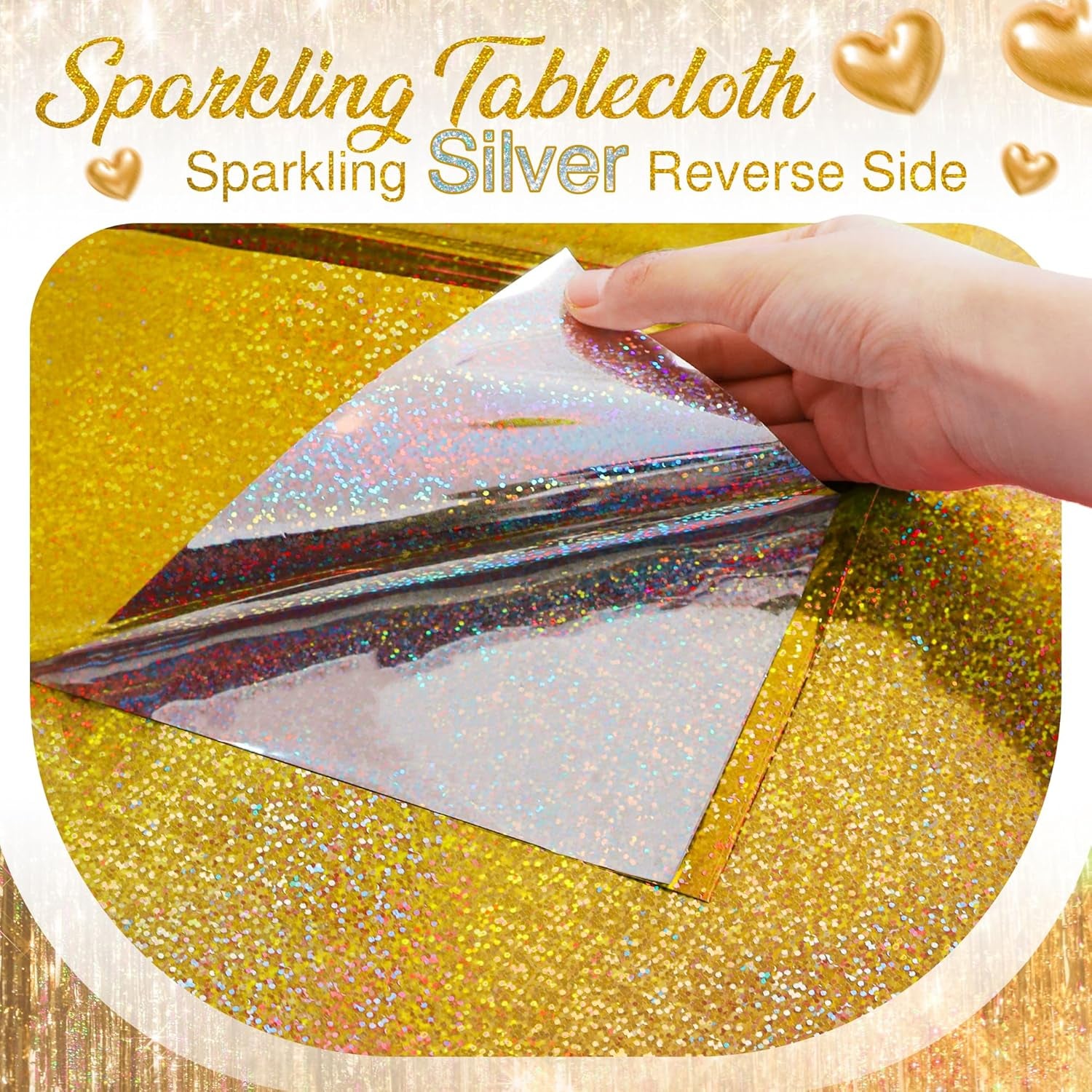 Gold Holographic Foil Tablecloths - Set of 2, 54x108 Durable Table Covers for Elegant Events, Perfect for Parties, Weddings, and Showers