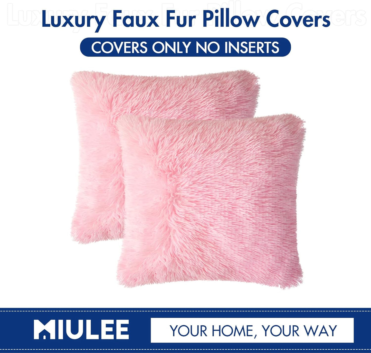 Pack of 2 Luxury Faux Fur Throw Pillow Cover Deluxe Spring Cute Valentine'S Day Pillow Covers Decorative Plush Pillow Case Cushion Cover Shell for Sofa Bedroom Car 18 X 18 Inch Pink