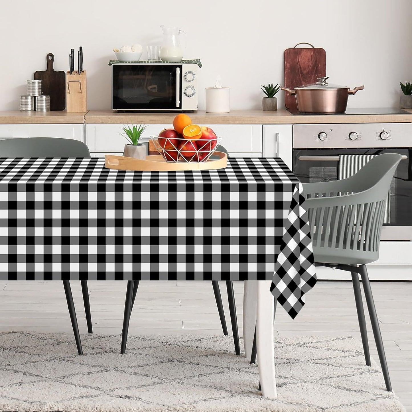 2 Pack Black Gingham Tablecloth, 54 X 108 Inches Black and White Checkered Tablecloths Plastic Table Cloth Disposable Picnic Tablecovers for Rectangle Table