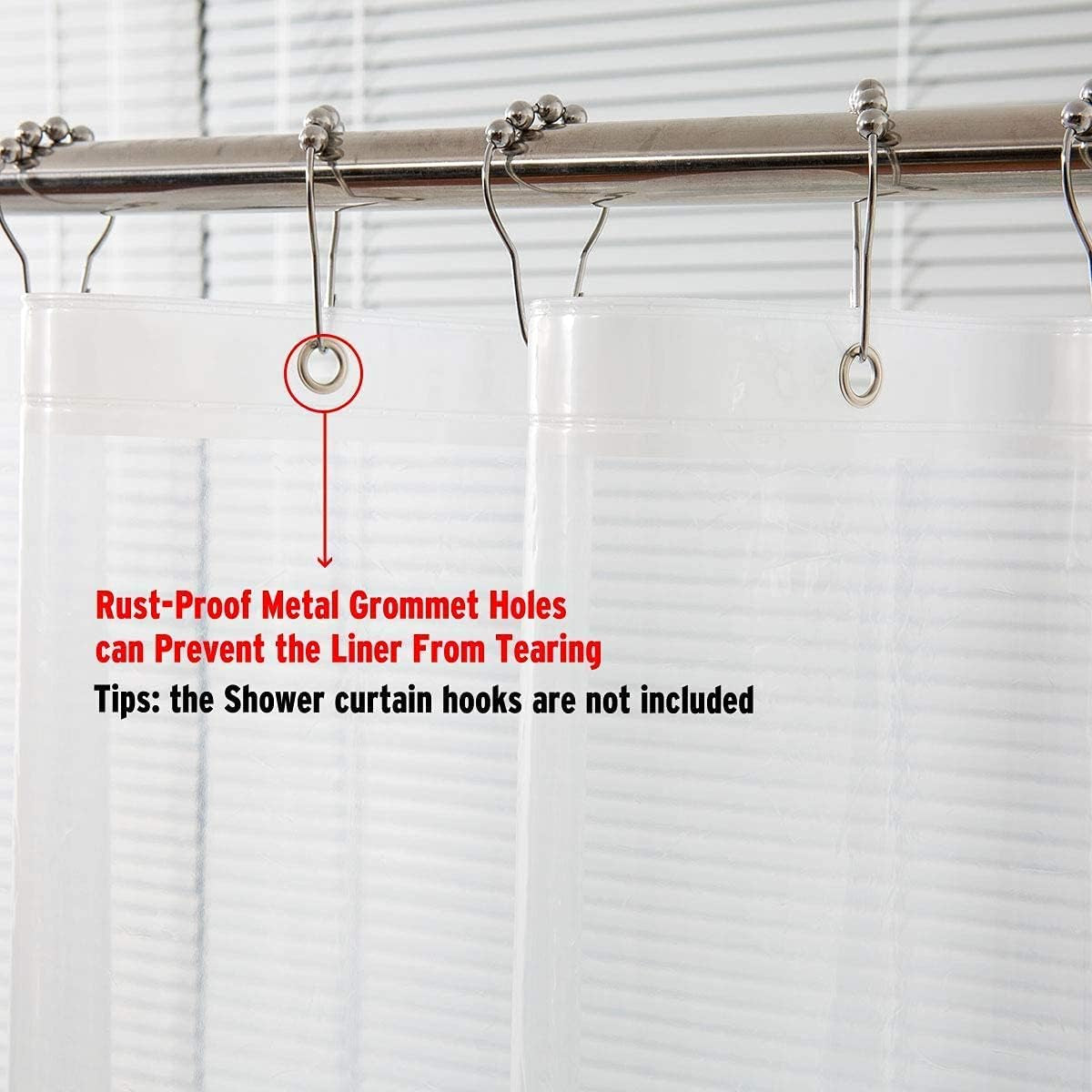 Shower Curtain Hooks Rings and 72 X 84 Inches EVA 5G Bathroom Plastic Shower Curtain