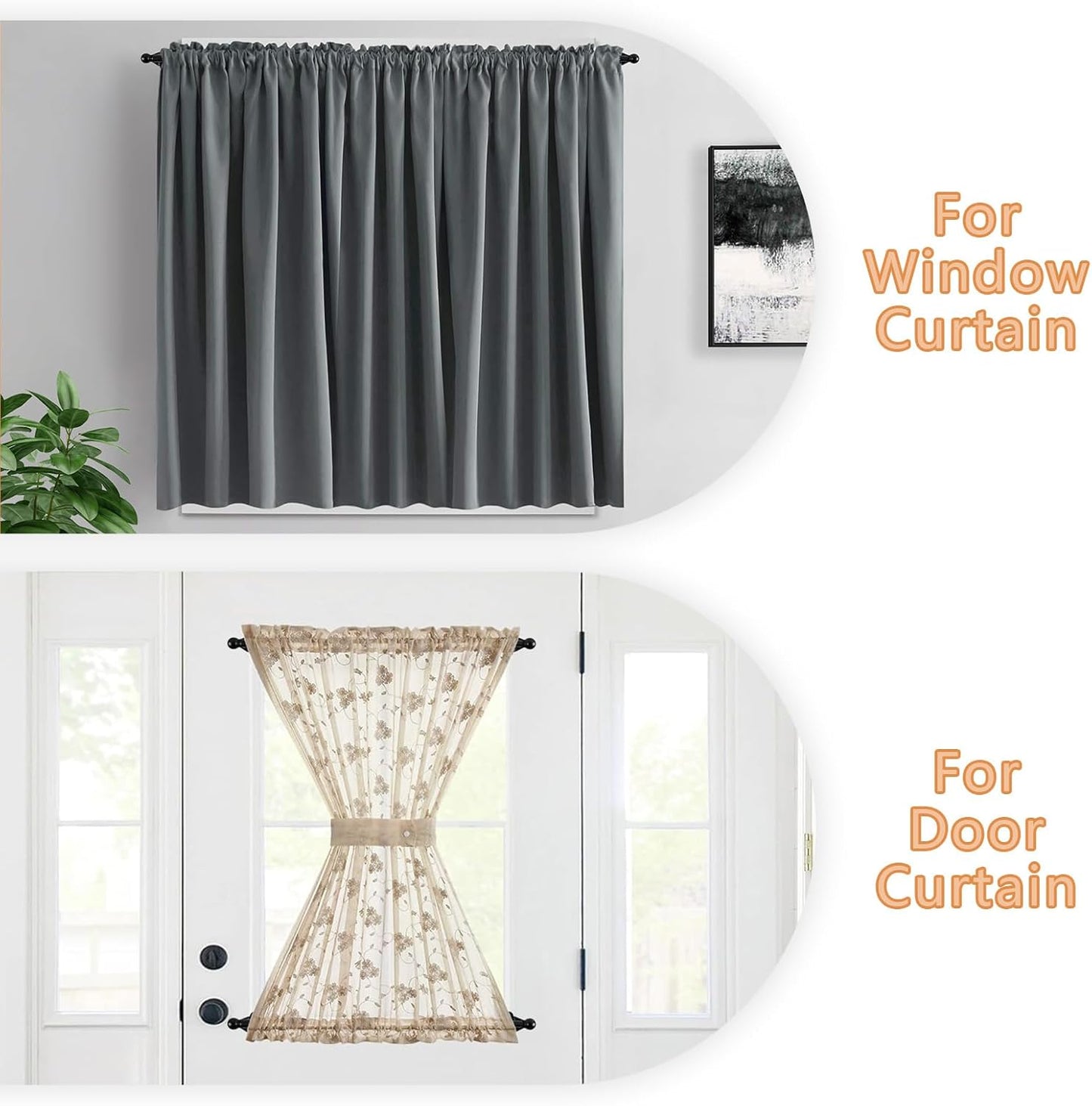 2 Pack Small Curtain Rod 18-30 Inch, 1/2" Diameter, Cafe Door Curtain Window Rod, Adjustable Drapery Rods with Brackets (Black)