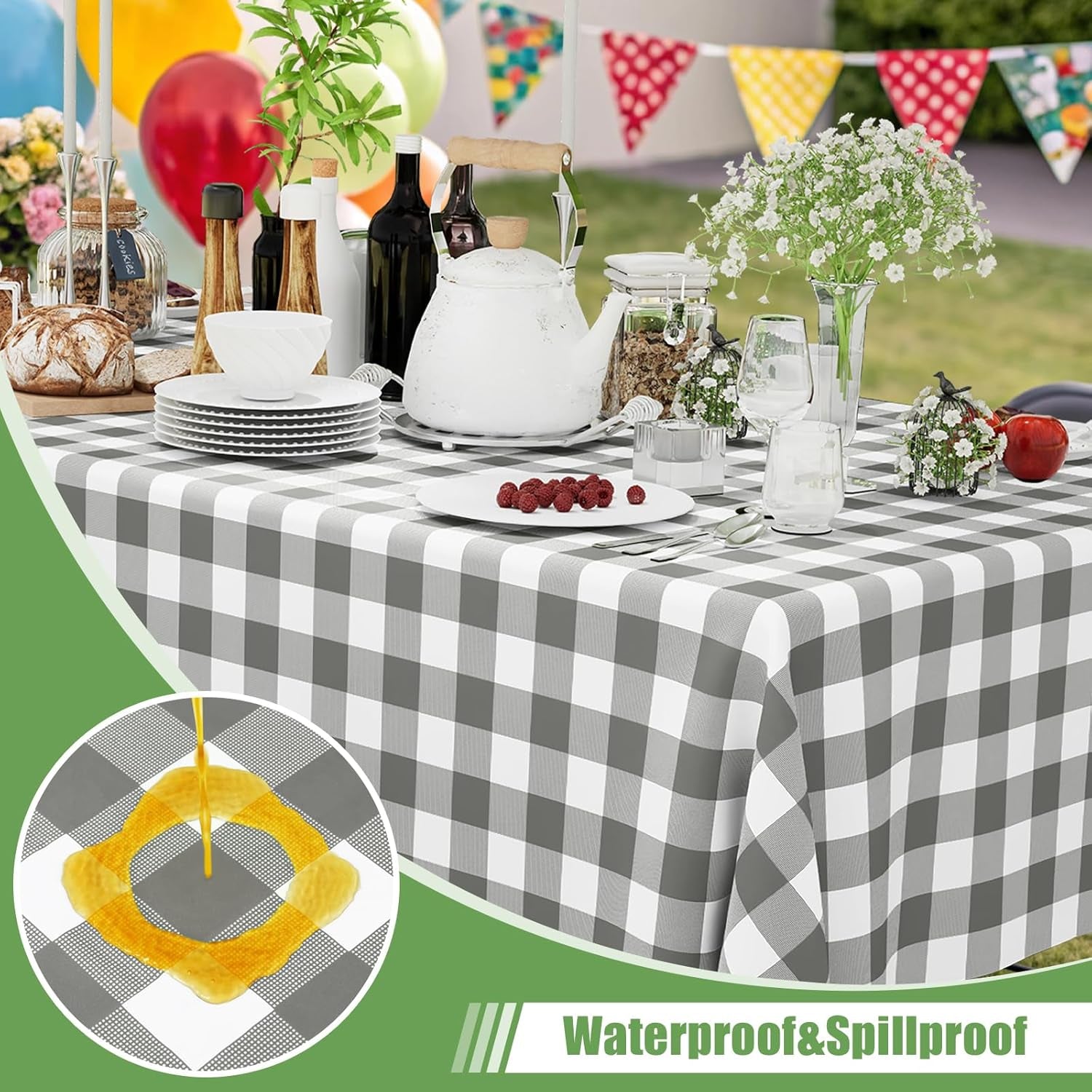 Gingham Disposable Tablecloths - 3 Pack, 54 x 108 Inch Waterproof Plastic Rectangle Covers in Grey and White Checkered Design for Picnics, Birthdays, and Parties