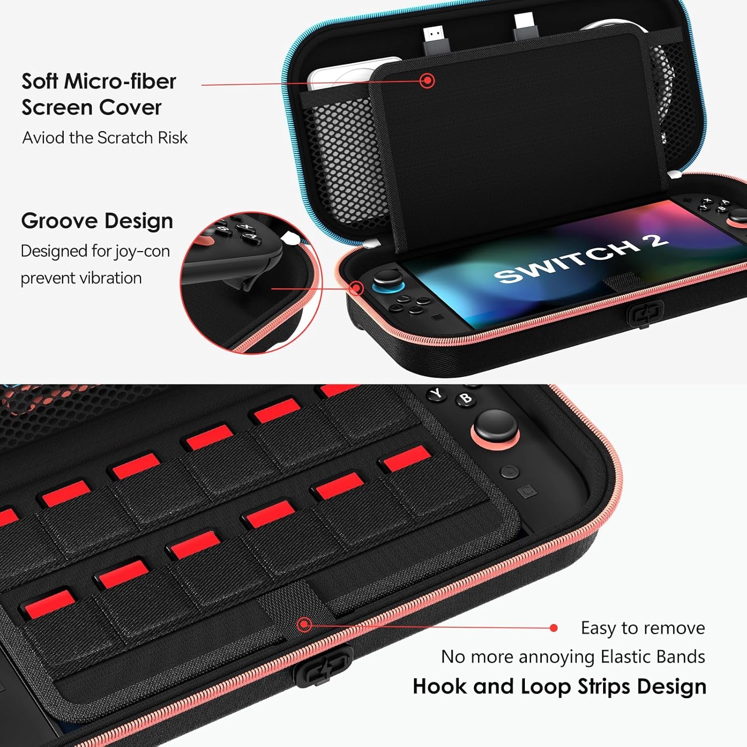 [Charge inside Carrying Case for Nintendo Switch 2 Console 2025, Travel Case with Charging Cable Port, Holds 12 Game Cards Cartridge for Switch 2 Accessories– Black