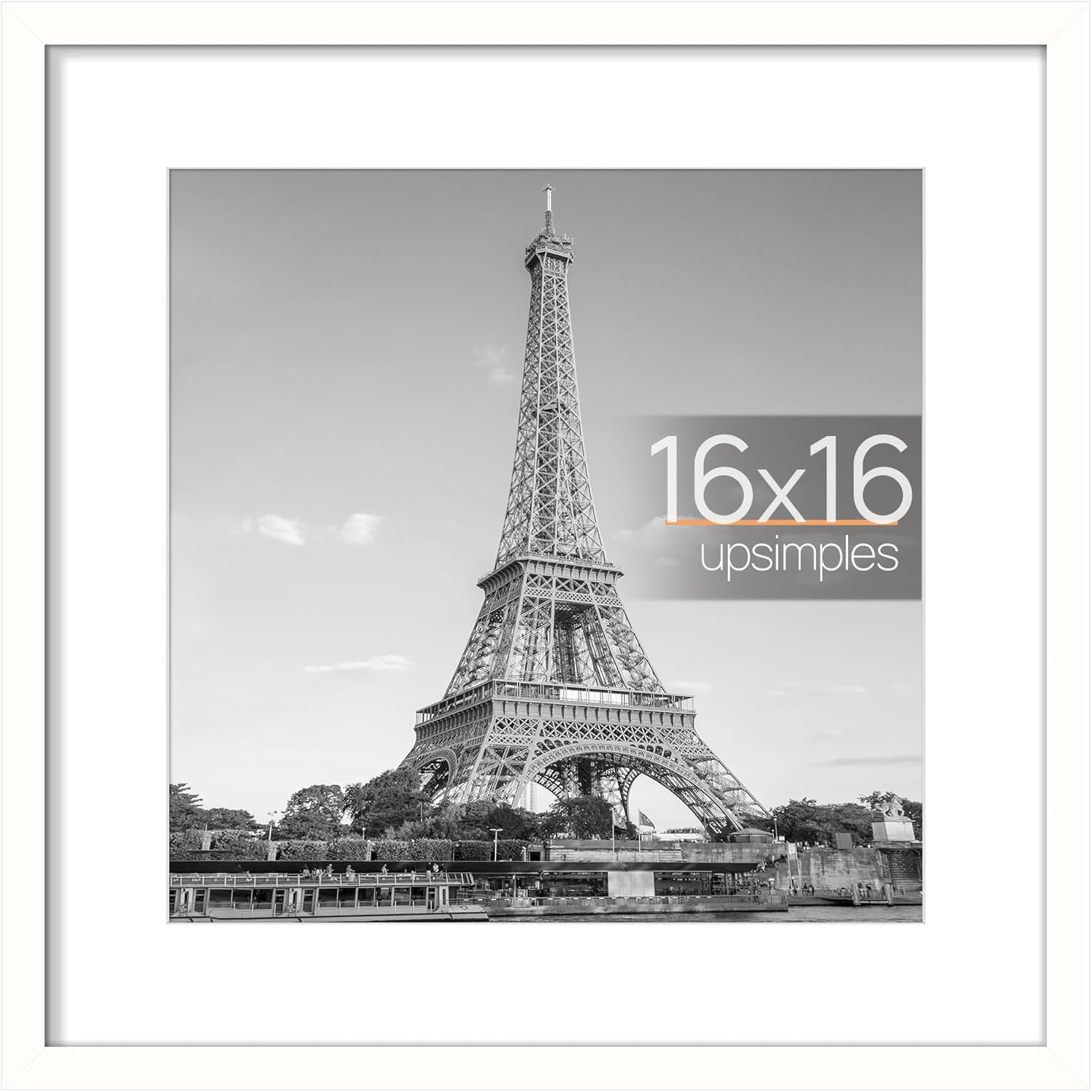 16X16 Picture Frame, Display Pictures 12X12 with Mat or 16X16 without Mat, Wall Hanging Poster Frame, White, 1 Pack
