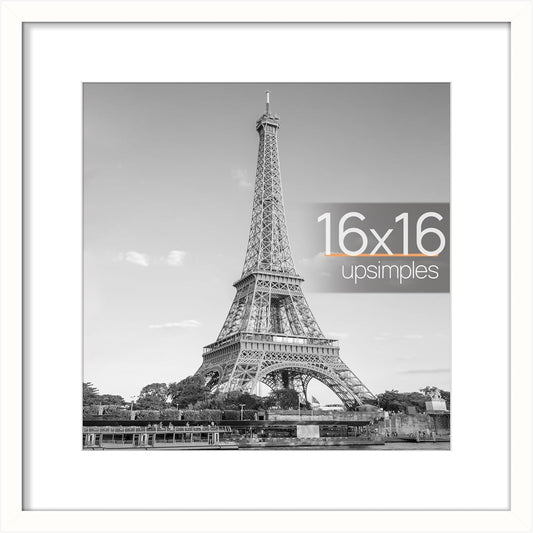 16X16 Picture Frame, Display Pictures 12X12 with Mat or 16X16 without Mat, Wall Hanging Poster Frame, White, 1 Pack